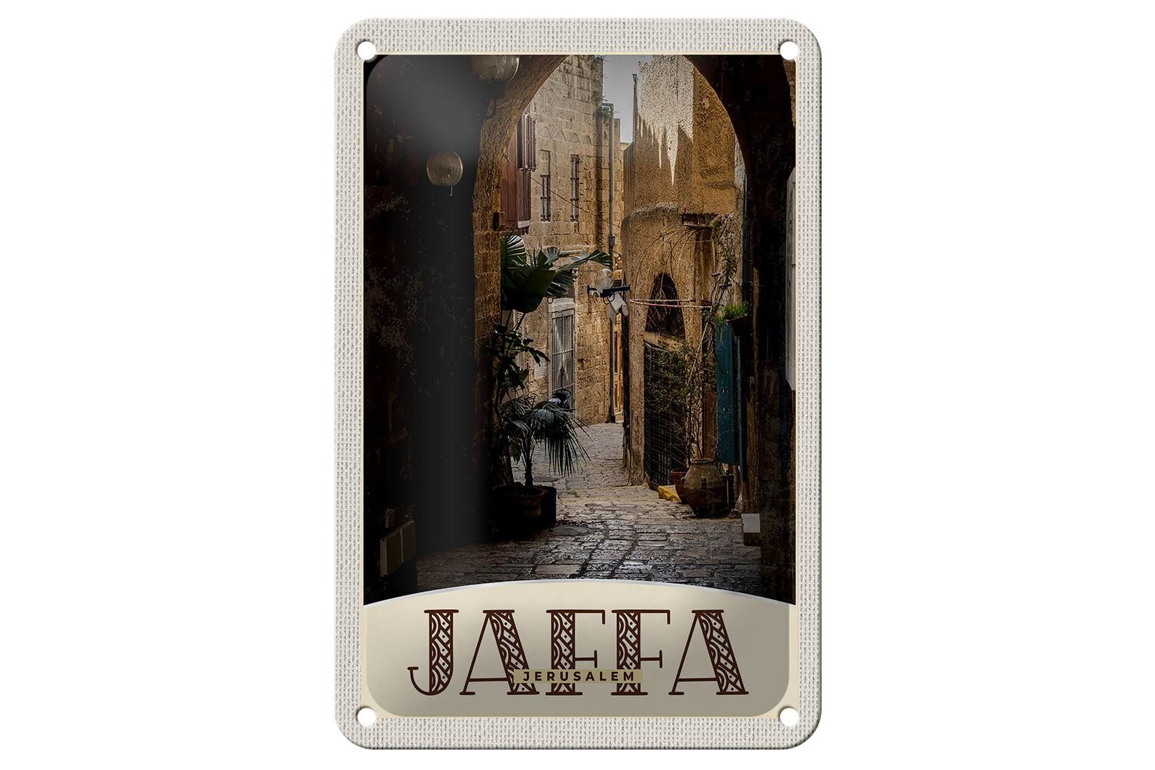 Femer GmbH Metallschild Reise 12x18cm Jaffa Jerusalem Israel Stadt Weg Schild, (1 St), gewölbte Oberfläche, abgerundete Ecken, umgeschlagene Kanten