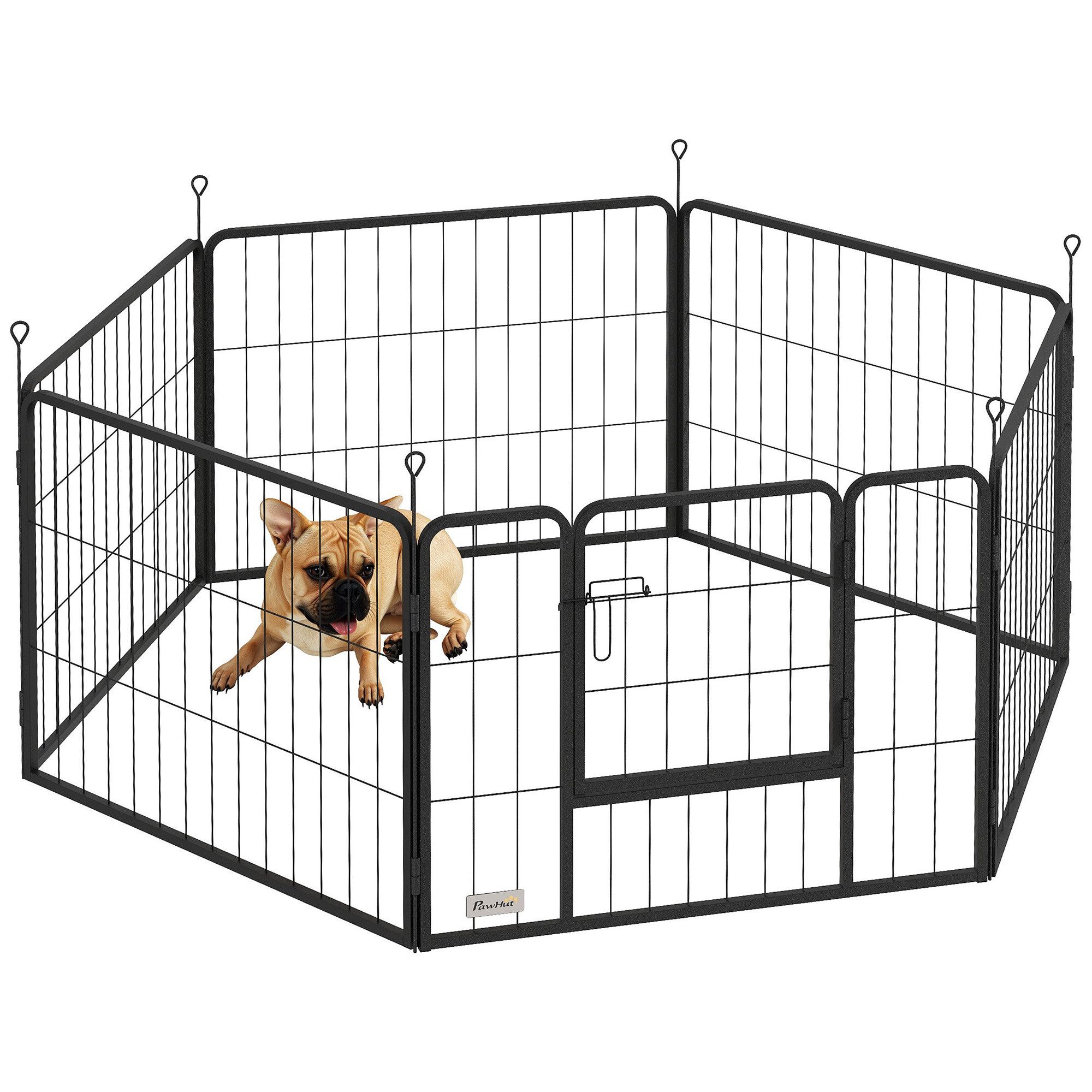 PawHut Freigehege Welpenauslauf 60 cm Hoch, 6-TLG. Hundelaufstall DIY Welpenlaufstall, mit Tür, Freilaufgehege für kleine Hunde, Stahl, Grau