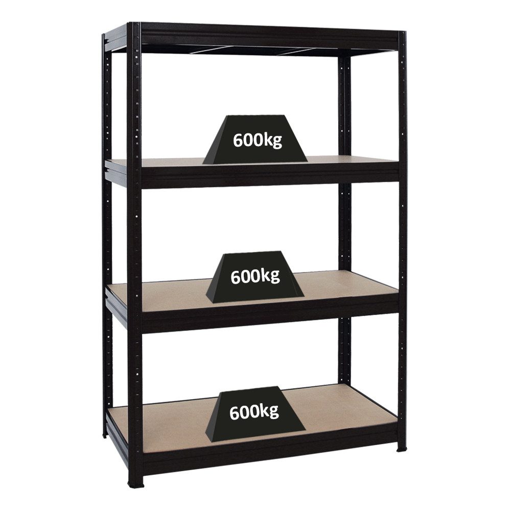 PROREGAL® Schwerlastregal Schwerlastregal DINO, HxBxT 180x120x60cm, Fachlast 600kg, Schwarz, Kellerregal Weitspannregal bis zu 600kg Fachlast & 2400kg Gesamtlast