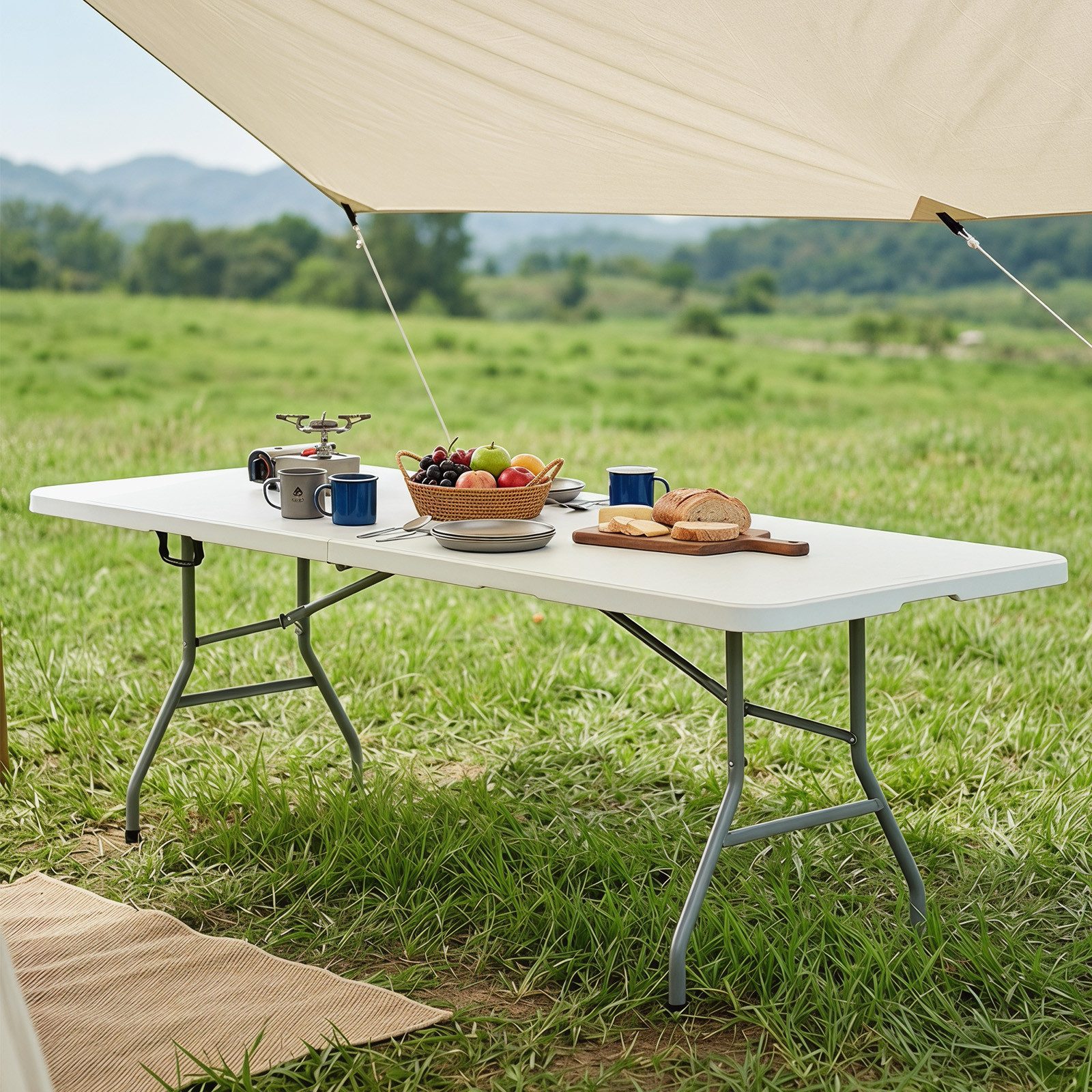 COSTWAY Campingtisch, Klapp-in-Hälfte Tisch mit Tragegriff, Sicherheitsverriegelung