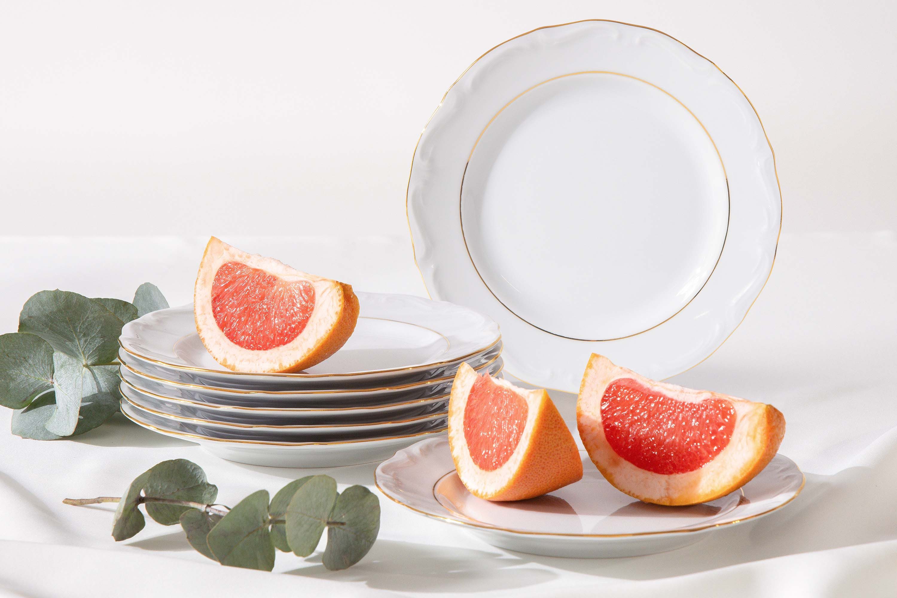 KONSIMO® Teller-Set CHODZIEZ MARIA TERESA Tafelservice, Hochwertiges Premium-Porzellan (6-tlg), 6 Personen, Porzellan, zeitloses Design, 6x Dessertteller, Handdekoration in echtem Gold