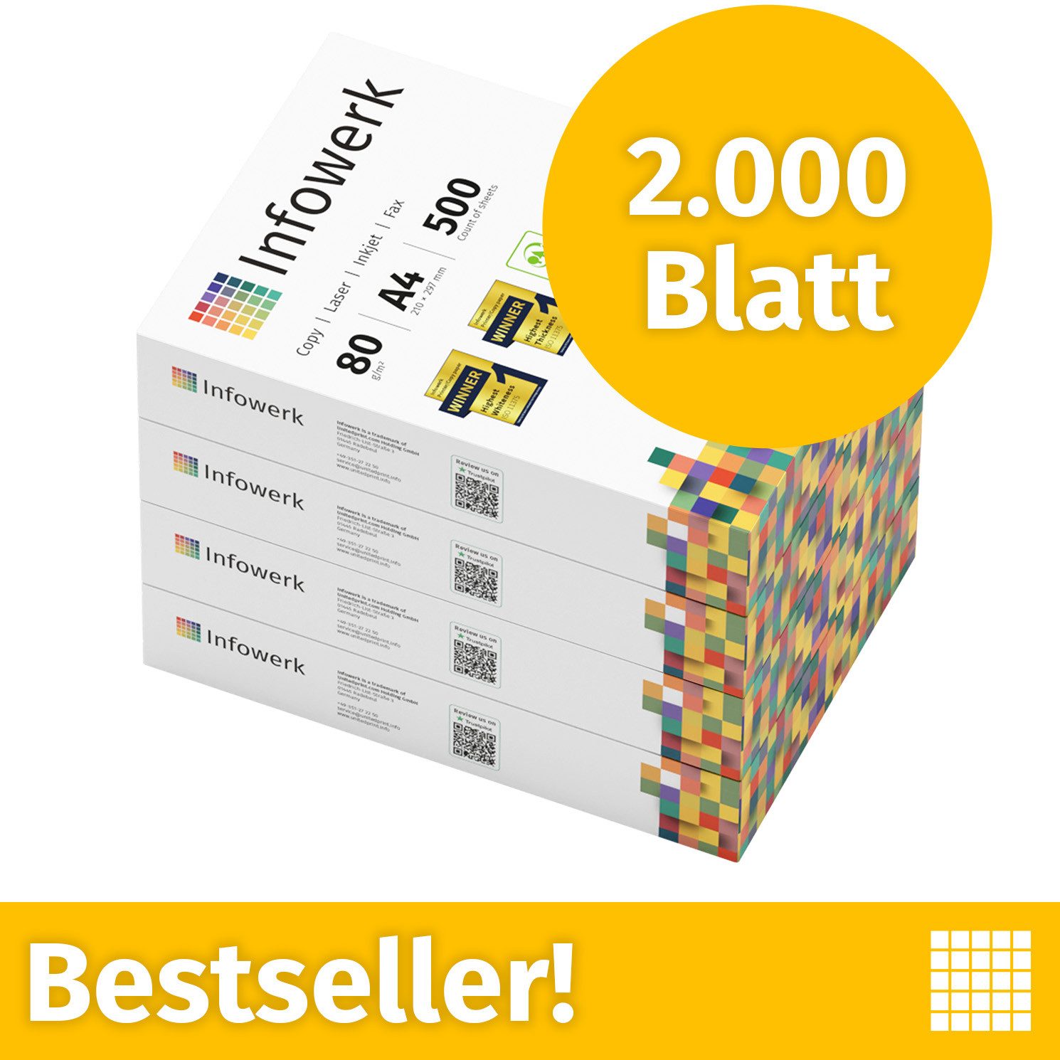 Infowerk Druckerpapier Kopierpapier 2000 Blatt A4 80g Premium Weiß Testsieger PEFC, PEFC-Zertifikat (GFA-PEFC-COC-500582)