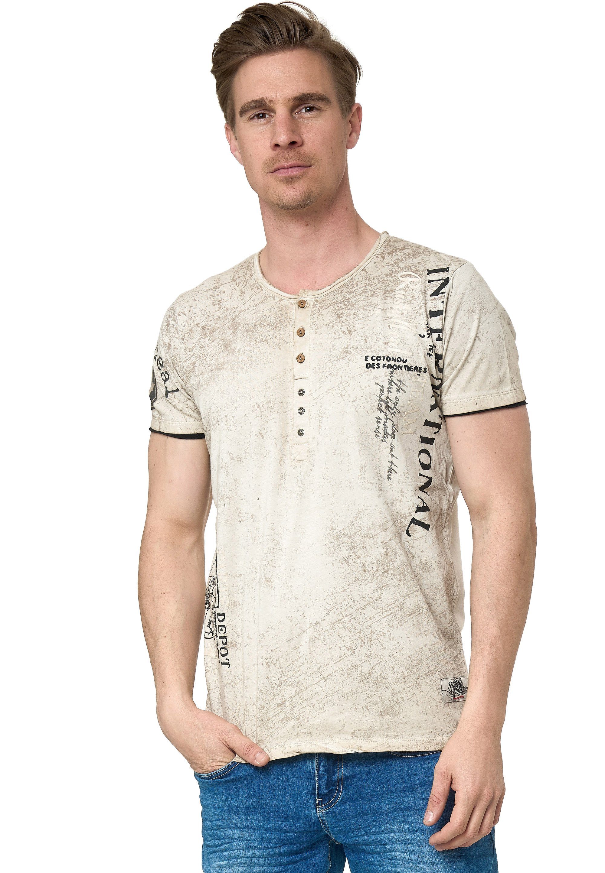 Rusty Print camelfarben Neal mit T-Shirt seitlichem