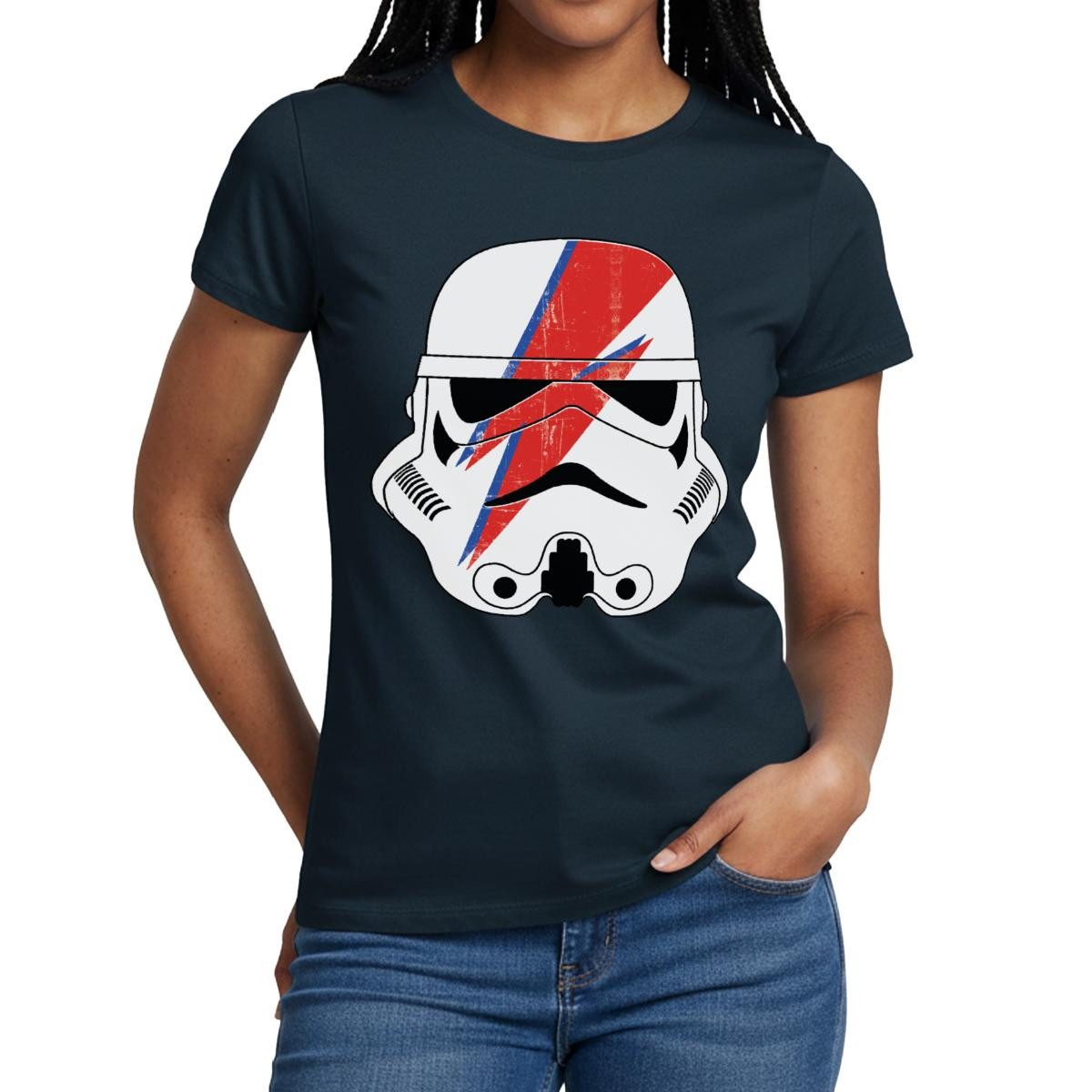 Spreadshirt T-Shirt Star Wars Stormtrooper Helm Mit Rotem Blitz Frauen T-Shirt (1-tlg) Slim Fit, fällt klein aus