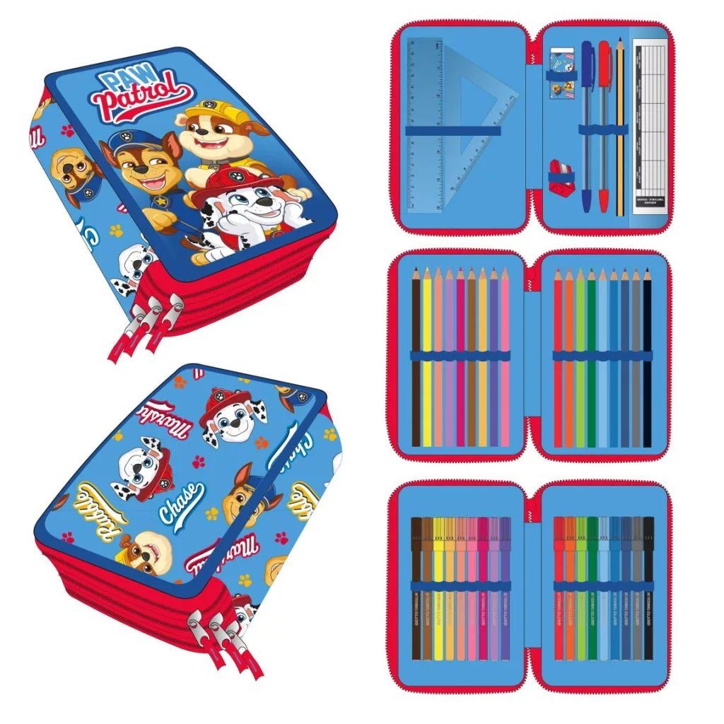 PAW PATROL Federmäppchen Paw Patrol Rescue Crew Das gefüllte 3-stöckige Federmäppchen