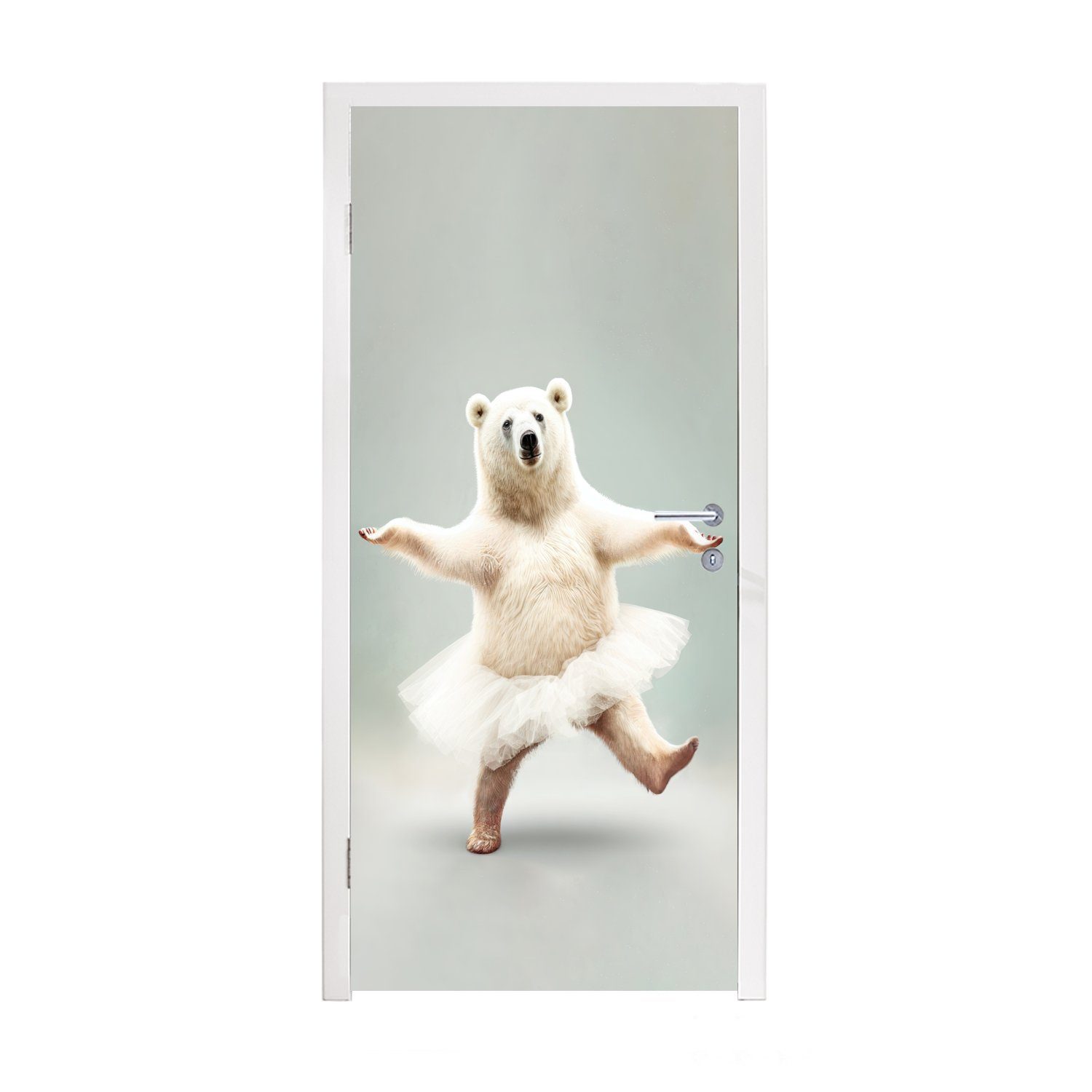 MuchoWow Türtapete Eisbär - Tutu - Weiß - Porträt - Tiere - Kinder, Matt, bedruckt, (1 St), Fototapete für Tür, Türaufkleber, 75x205 cm