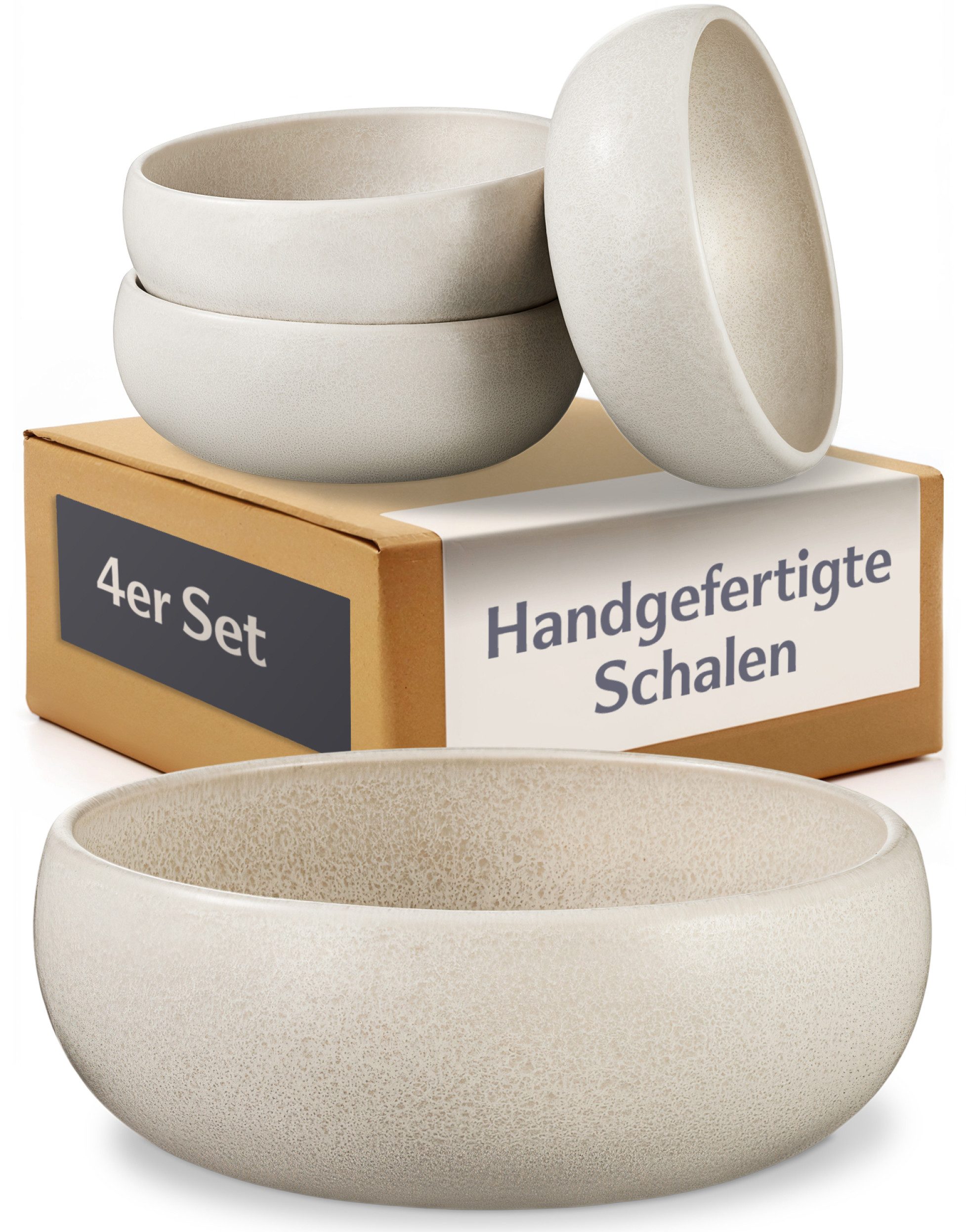 Cosumy Schüssel Tiefe Teller Set 750 ml, 4er Set, Suppenteller & Pastateller, Steingut, (Set, 4-tlg), Suppenteller, Pastateller & Müslischale in einem, 750 ml