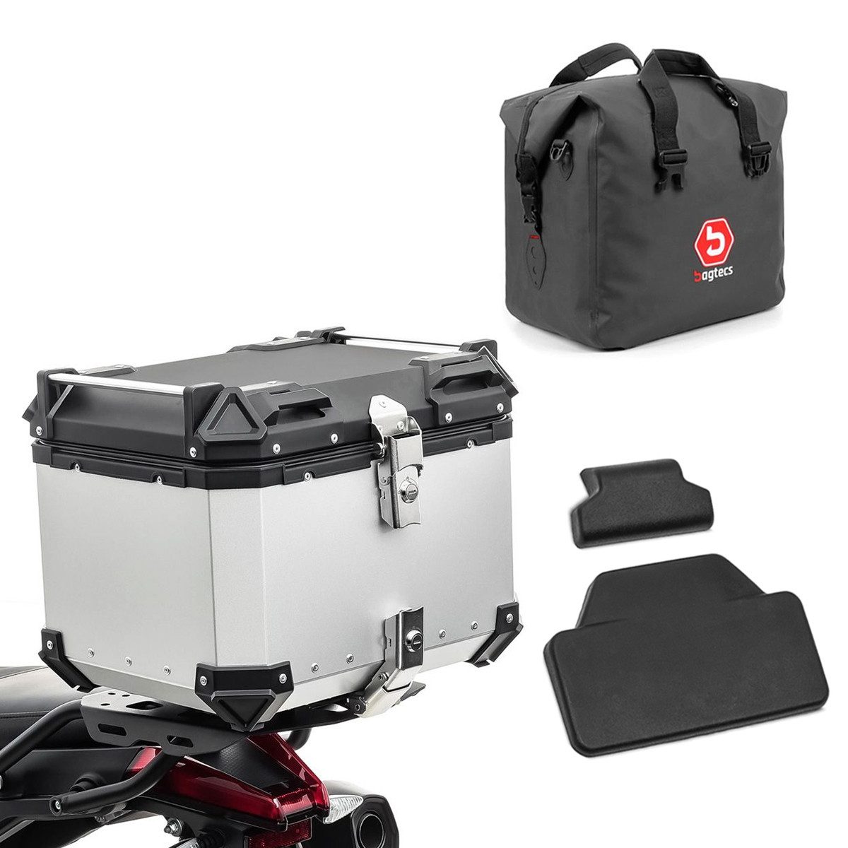 Kofferset Set Motorrad Aluminium Topcase 45L + Innentasche Dry Bag + Rückenpolst