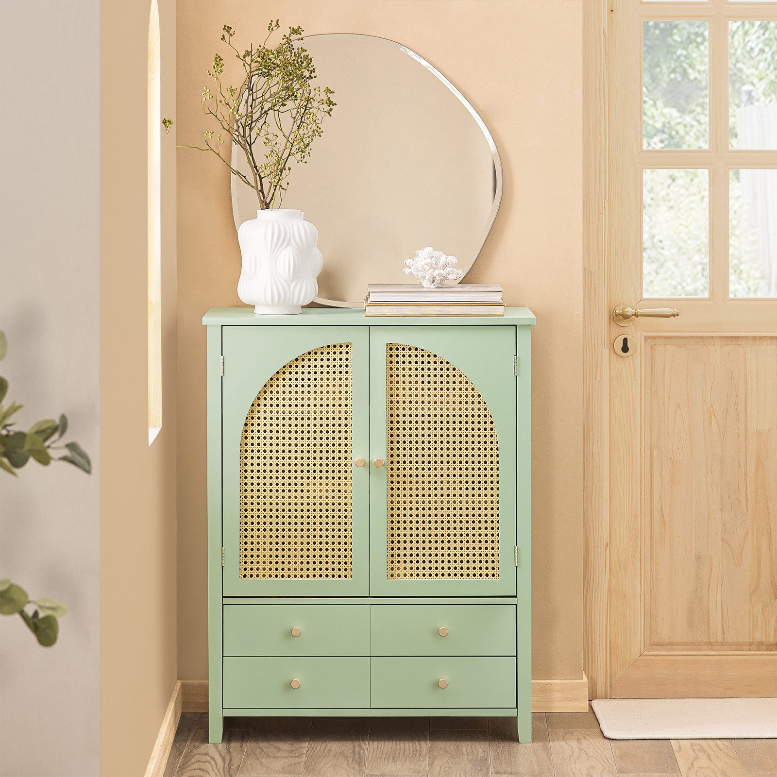 SoBuy Sideboard FSB72, Kommode Wohnzimmer Buffet, mit Gitteroptik-Türen, Küchenschrank Schuhschrank mit Gitteroptik-Türen Aufbewahrungsschrank