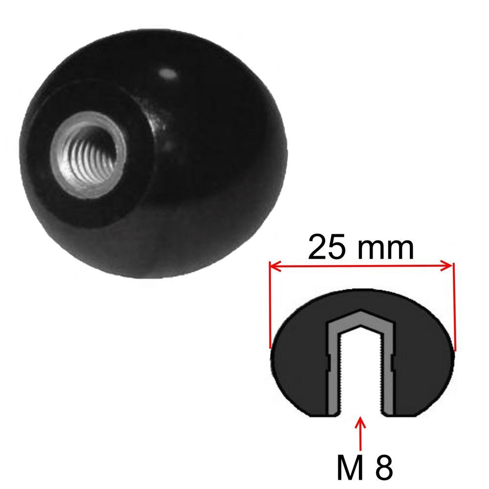 Walter Bethke GmbH & Co. KG Anhänger 1 Stück - Kugelknopf M 8 - Ø 25 mm - DIN319 - Stahlgewinde - schwarz