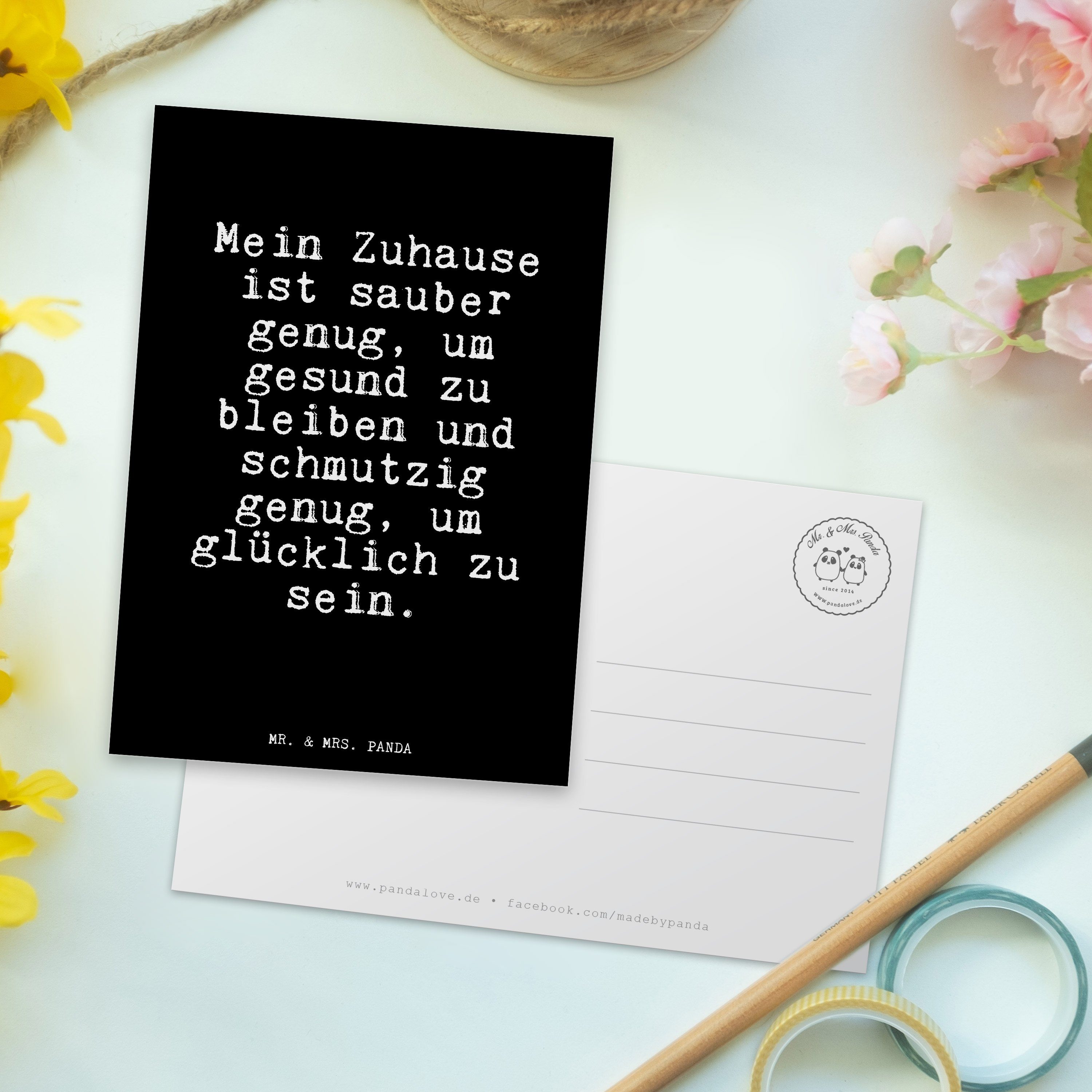 Schwarz Postkarte ist Mitbringsel, Mein - sauber... Geschenk, Spruch & Mr. Mrs. - Zuhause Panda