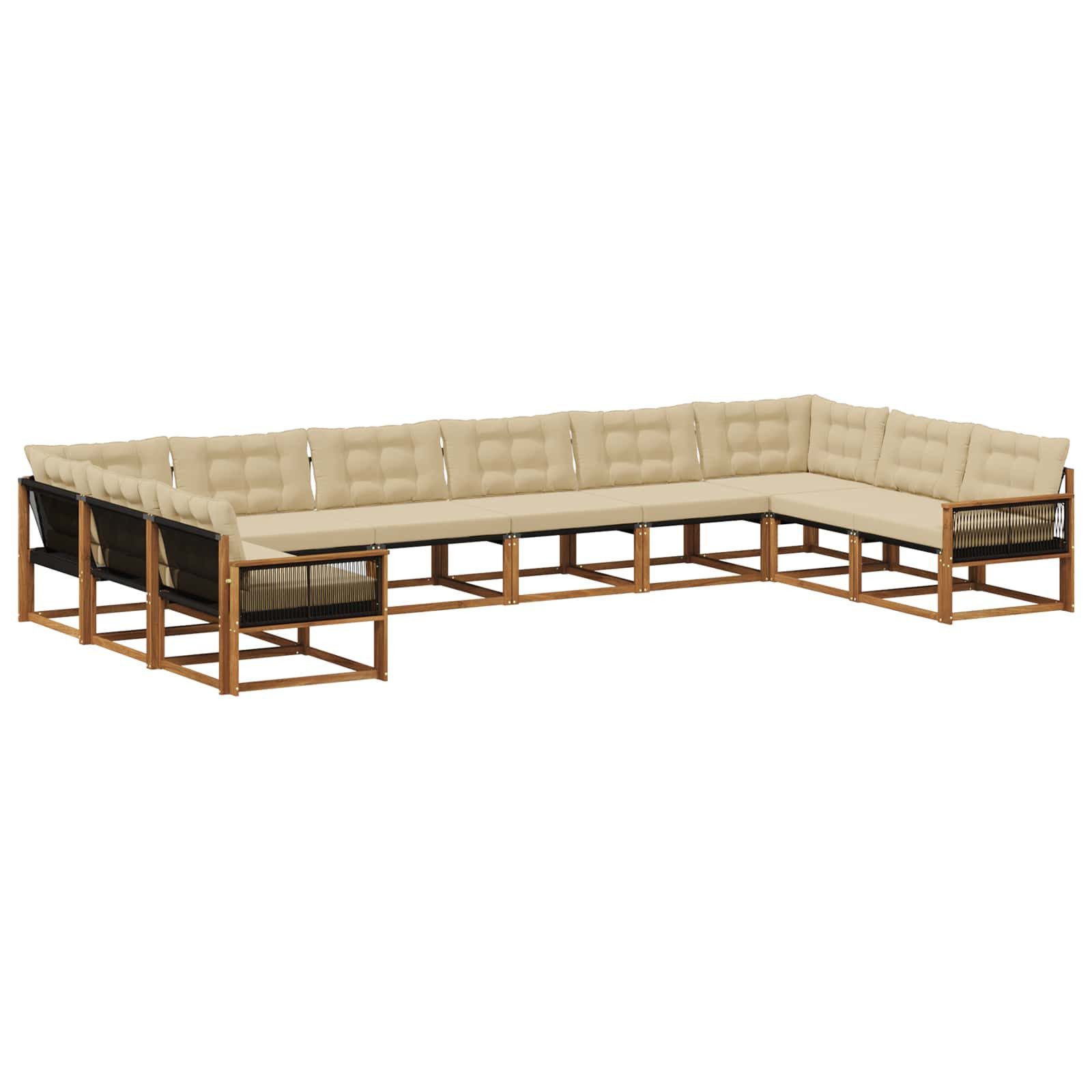 vidaXL Gartenlounge-Set Outdoor-Sofagarnitur 10 Stk. Natur und Beige, (10-tlg)