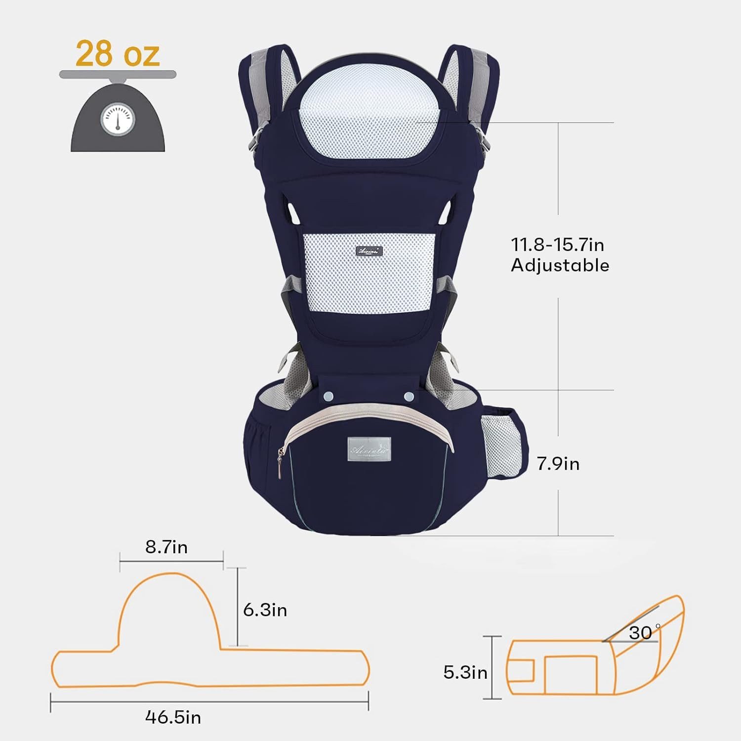 Athlix Bauchtrage Babytrage mit abnehmbarem Hüftsitz atmungsaktiv Komfort, 3-36 Monate, 3-20 kg, Atmungsaktive reine Baumwolle, Komforttrage – Bild 4 von 4