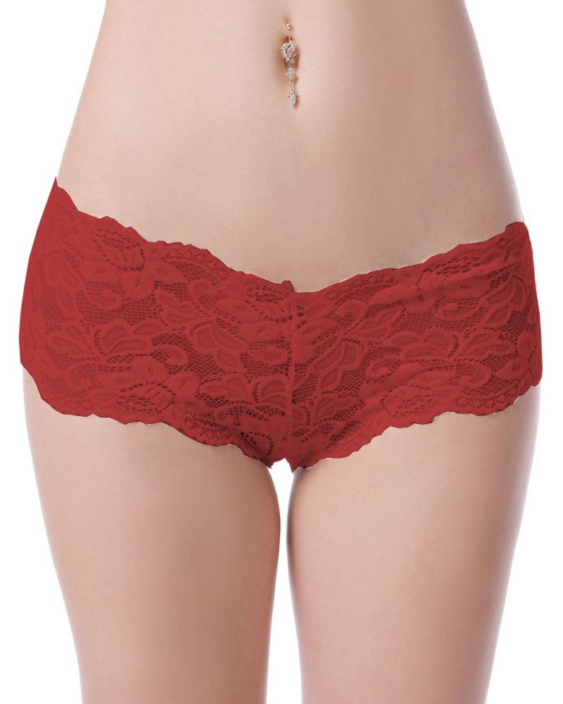 Lau-Fashion Slip 2er Set Unterwäsche Panty Brazilian Blumen Spitzen Unterhose S/XL
