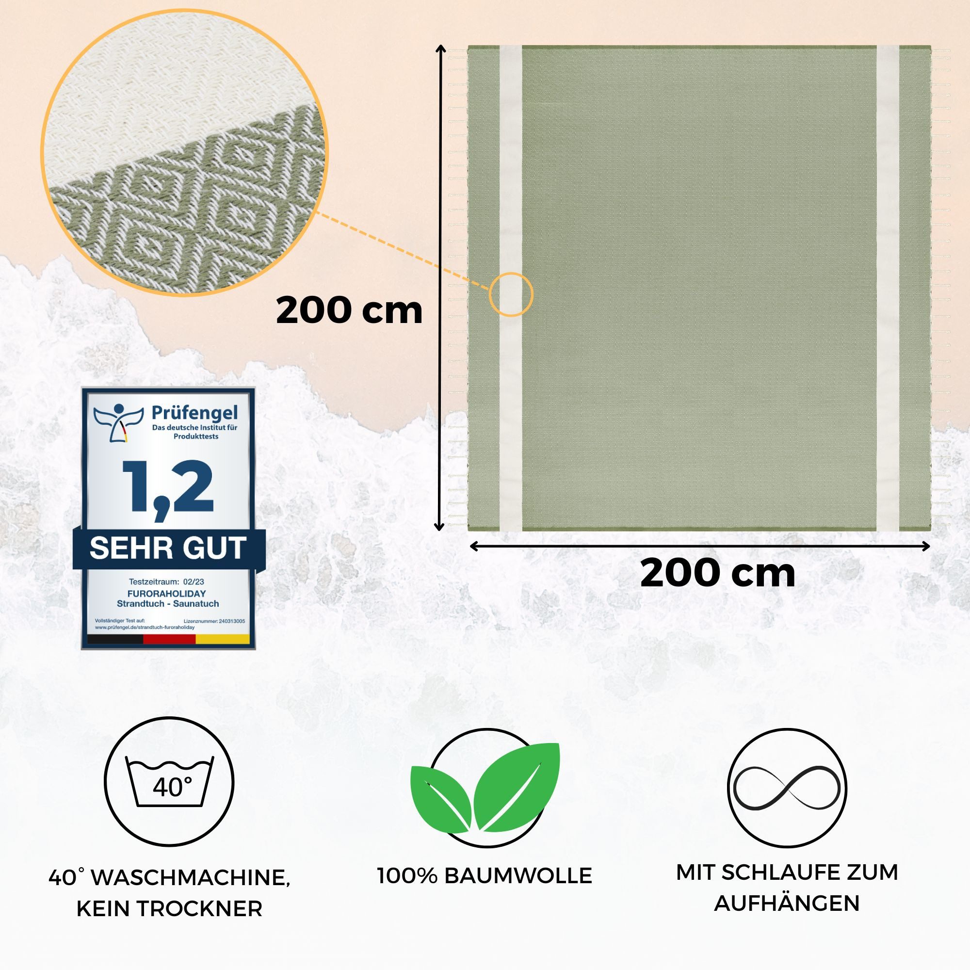 furora HOLIDAY Strandtuch XXL groß 200x200 cm Strand Tuch, aus Baumwolle, Stranddecke, Vielseitig, schöne Farben, hochwertige Verarbeitung