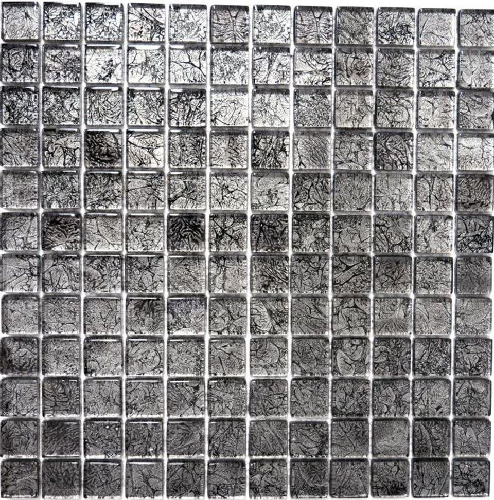 Mosani Mosaikfliesen Glasmosaik Crystal Mosaikfliesen schwarz glänzend / 10 Matten