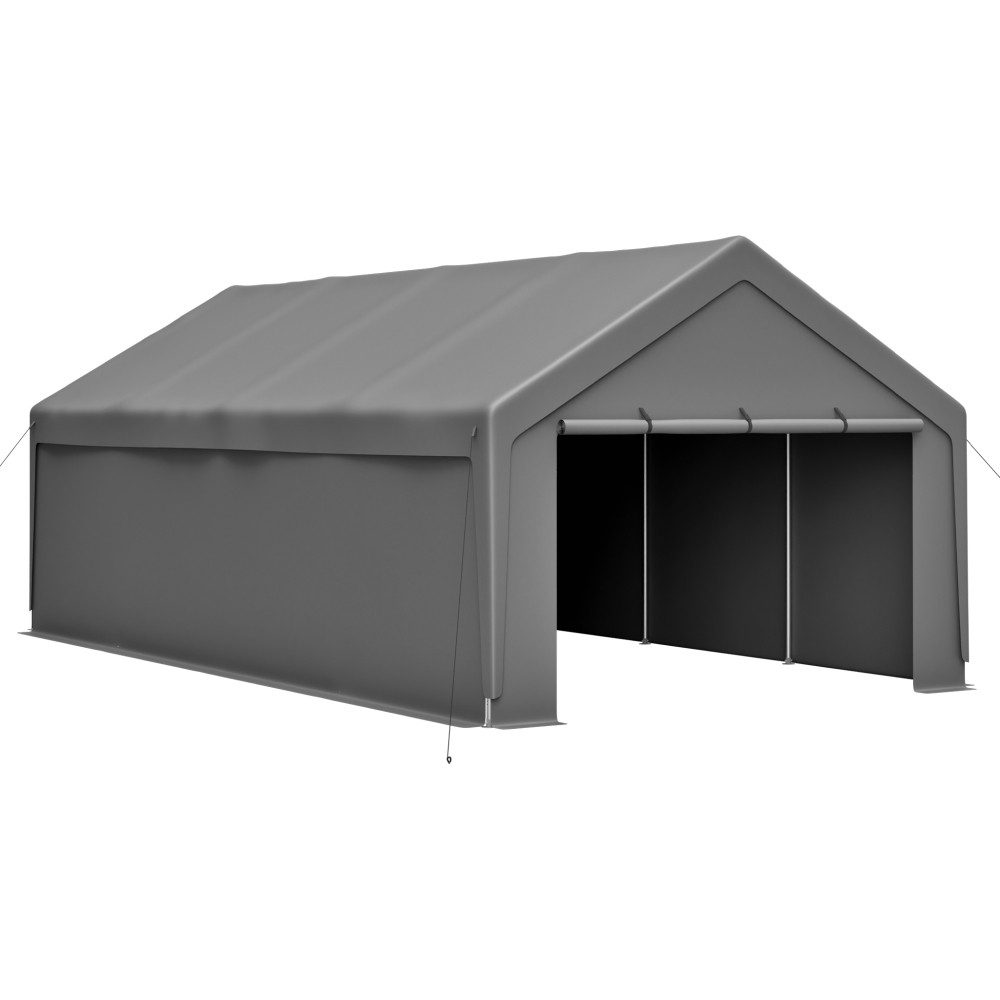 BBWL Einzelcarport mit verzinktem Stahlrahmen, wasserdichter UV Plane & Fenstern, BxT: 400x765 cm, 13x25 Carport Auto Garage – Schwerlast Unterstand