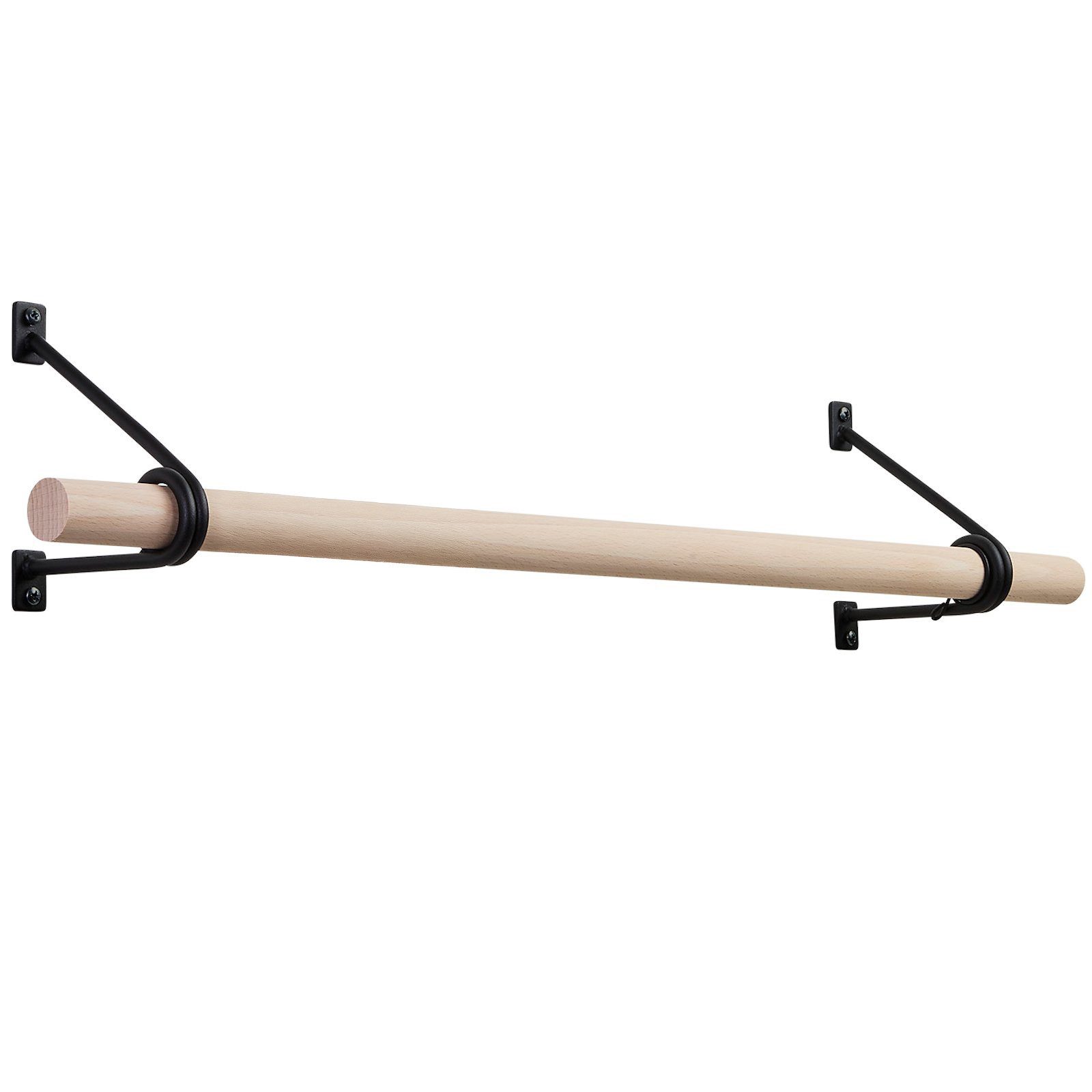 SO-TECH® Wandgarderobe 120 x 150 mm mit Ø 30 mm Kleiderstange aus Holz (Spar-Set, 1 St), Schwarz lackiert mit 50 cm Garderobenstange aus Buche