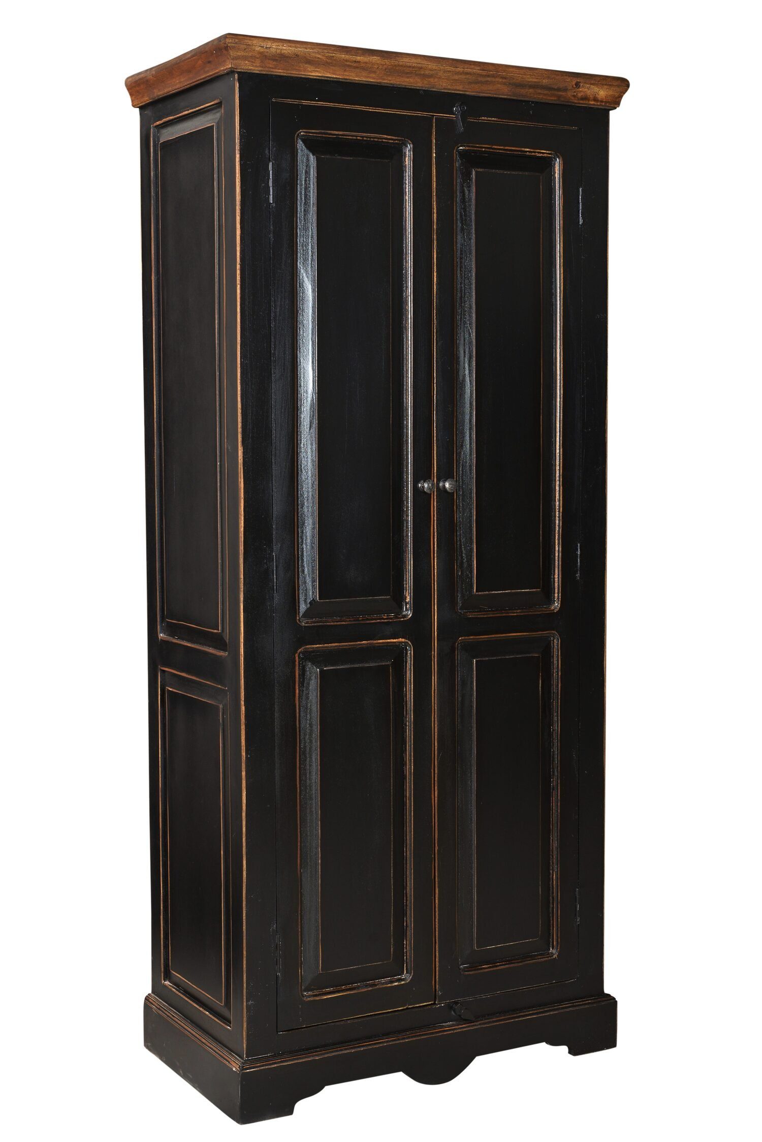 TPFLiving Garderobenschrank Auburn - aus schwarzem Mangoholz (antikes Design - mit honigfarbener Deckplatte, Designer Schrank - Wohnzimmerschrank - Mehrzweckschrank) Produktlinie: Washington - Breite: 80 cm, Höhe: 180 cm, Tiefe: 45 cm