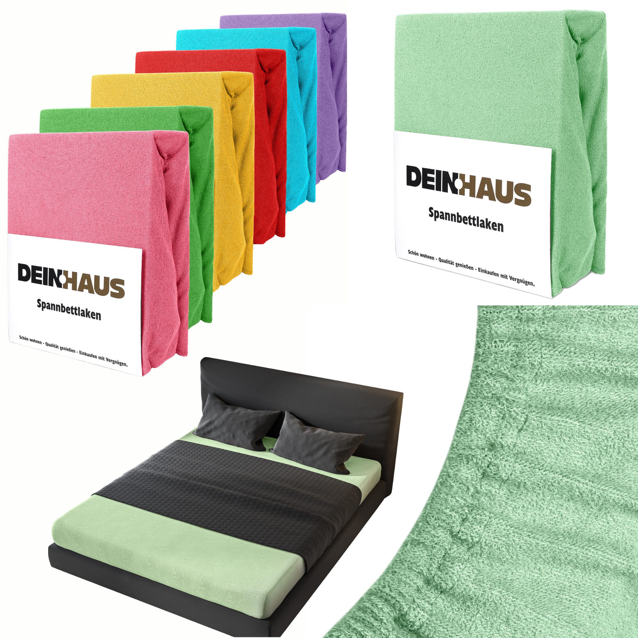 DH DEIN . HAUS Spannbettlaken Frottee SOFT, Baumwolle, Gummizug: rundum, (1 Stück), weich saugfähig atmungsaktiv Rundumgummi formstabil bis 20 cm