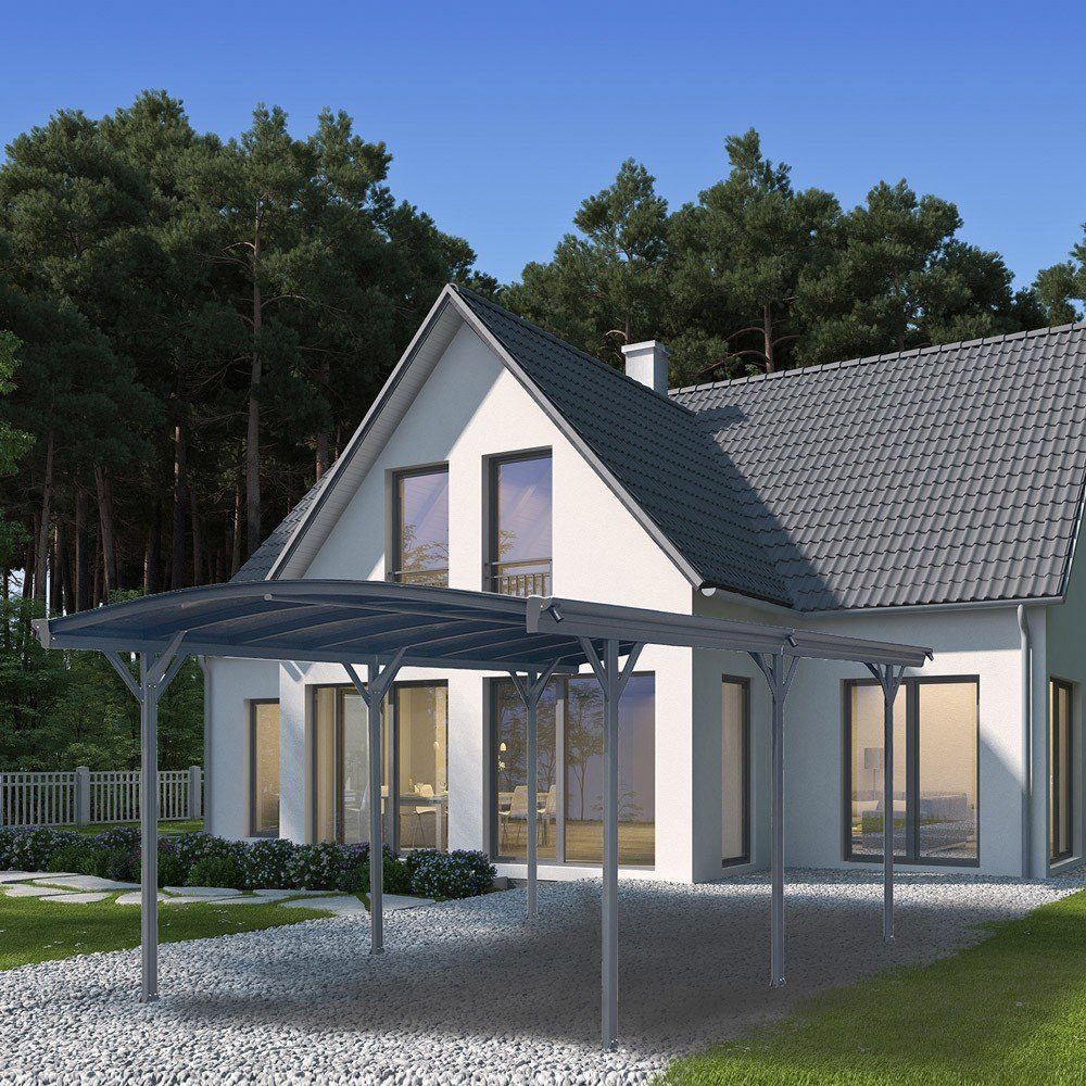 HOME DELUXE Einzelcarport Carport FALO, BxT: 300x505 cm, 240 cm Einfahrtshöhe, (inkl. Regenrinnen & Doppelstegplatten), UV-Schutz, Korrosionsbeständig I Aluminium Überdachung für Autos