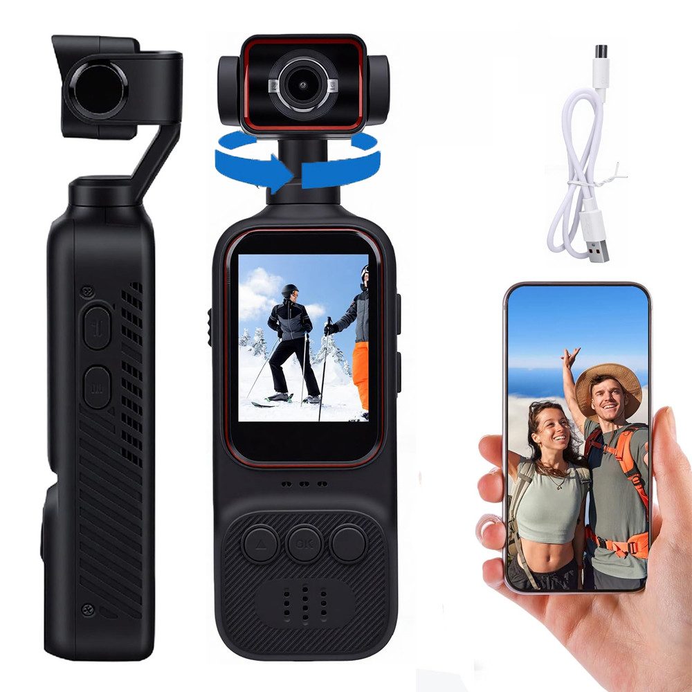 Topcony 2K Action Kamera, 270° Drehbares Objektiv mit Infrarotlicht Action Cam (2K Ultra HD, Mini Bodycam Taschenkamera/Tragbare Kamera,Taschenkamera, für Vlogging, Radfahren, Reisen & Outdoor)