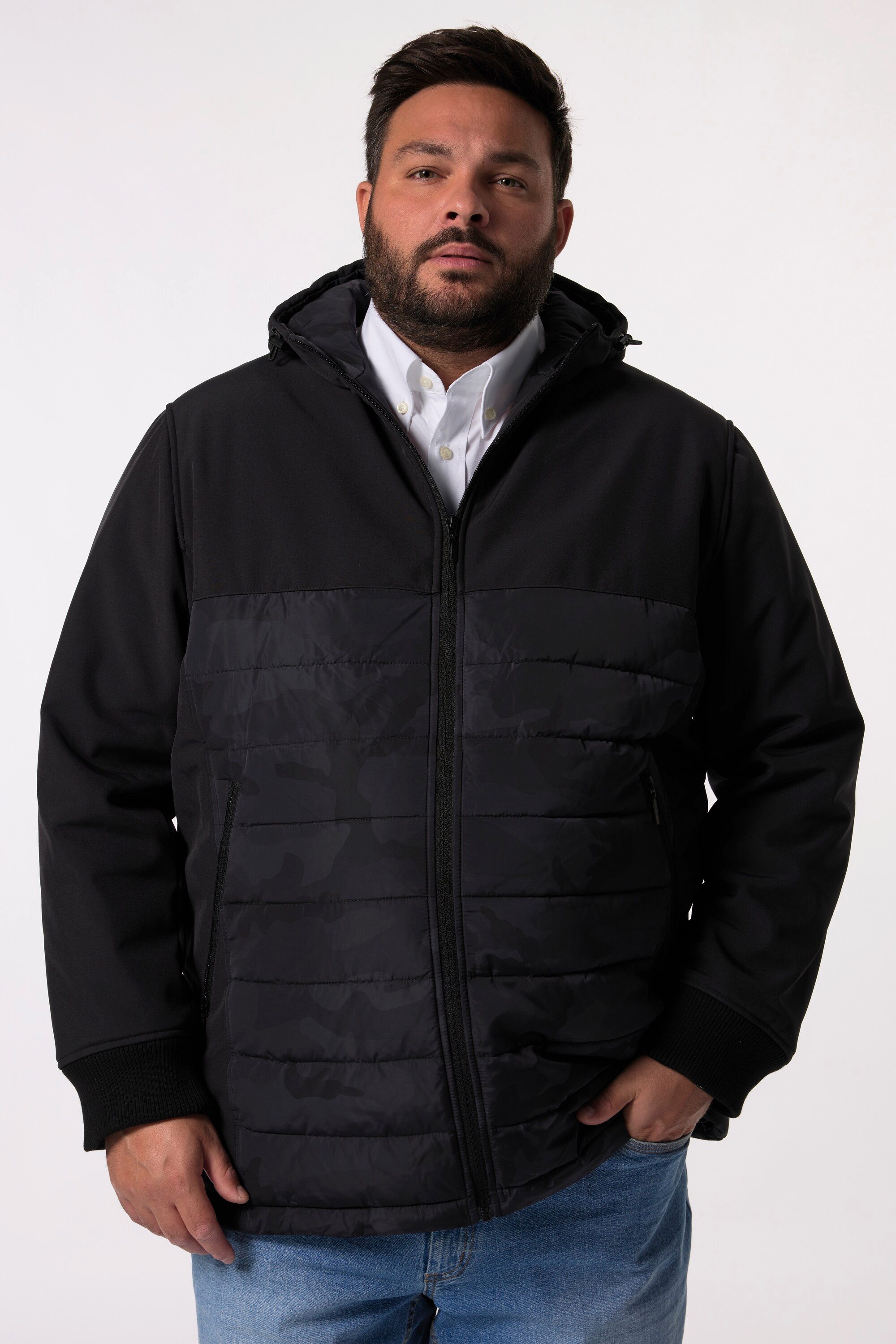 Men Plus Softshelljacke Steppjacke Kapuze Zipptaschen