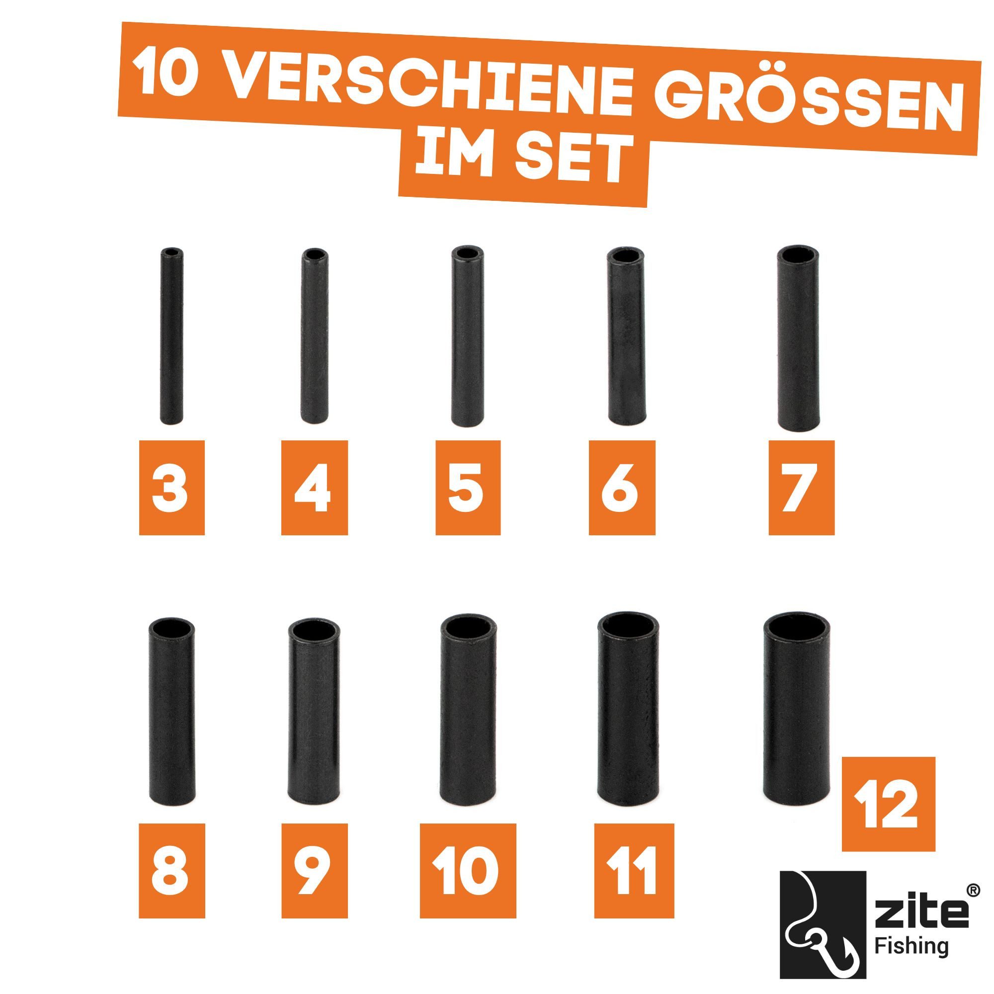 Zite Quetschhülse Set 10 Gr. 150 STK Klemmhülsen Schwarz in Box Angeln Vorfachmaterial