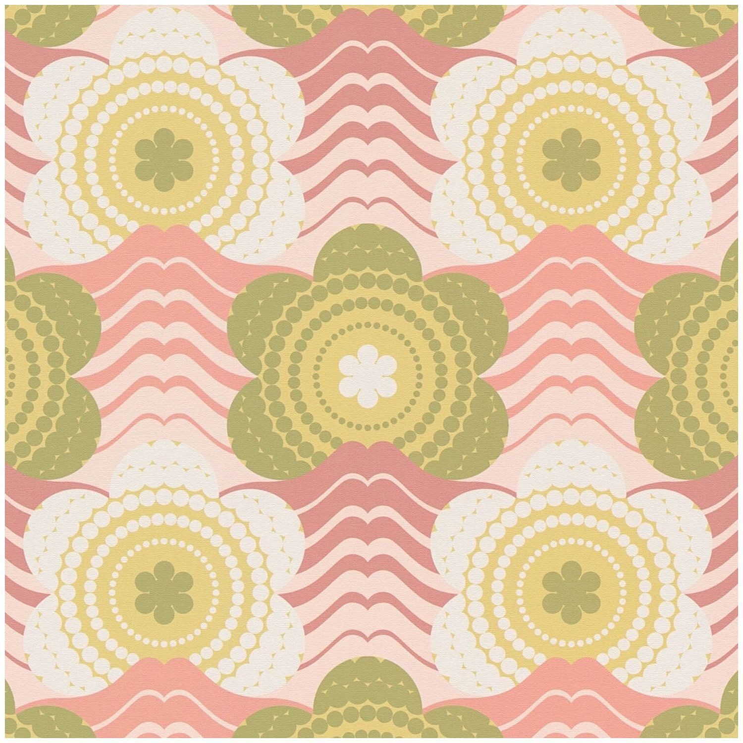 Profhome Vliestapete 395391-GU Retro Tapete Blumen matt rosa alt-rosa creme-weiß, geprägt, (1 Rolle, 4,51 qm), heißgeprägte Vliestapete, altrosa