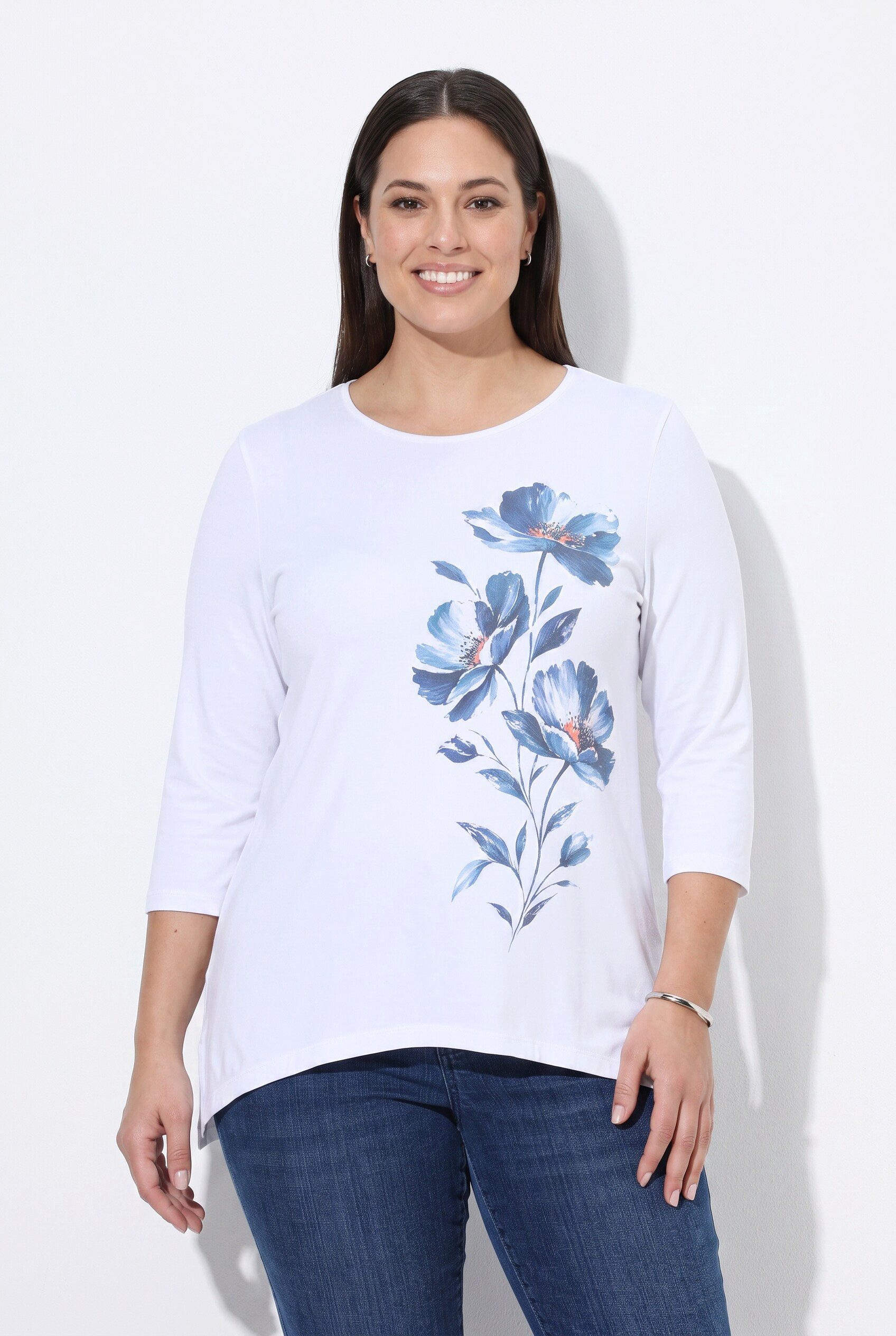 MIAMODA T-Shirt T-Shirt A-Linie große Blüten Zipfelsaum