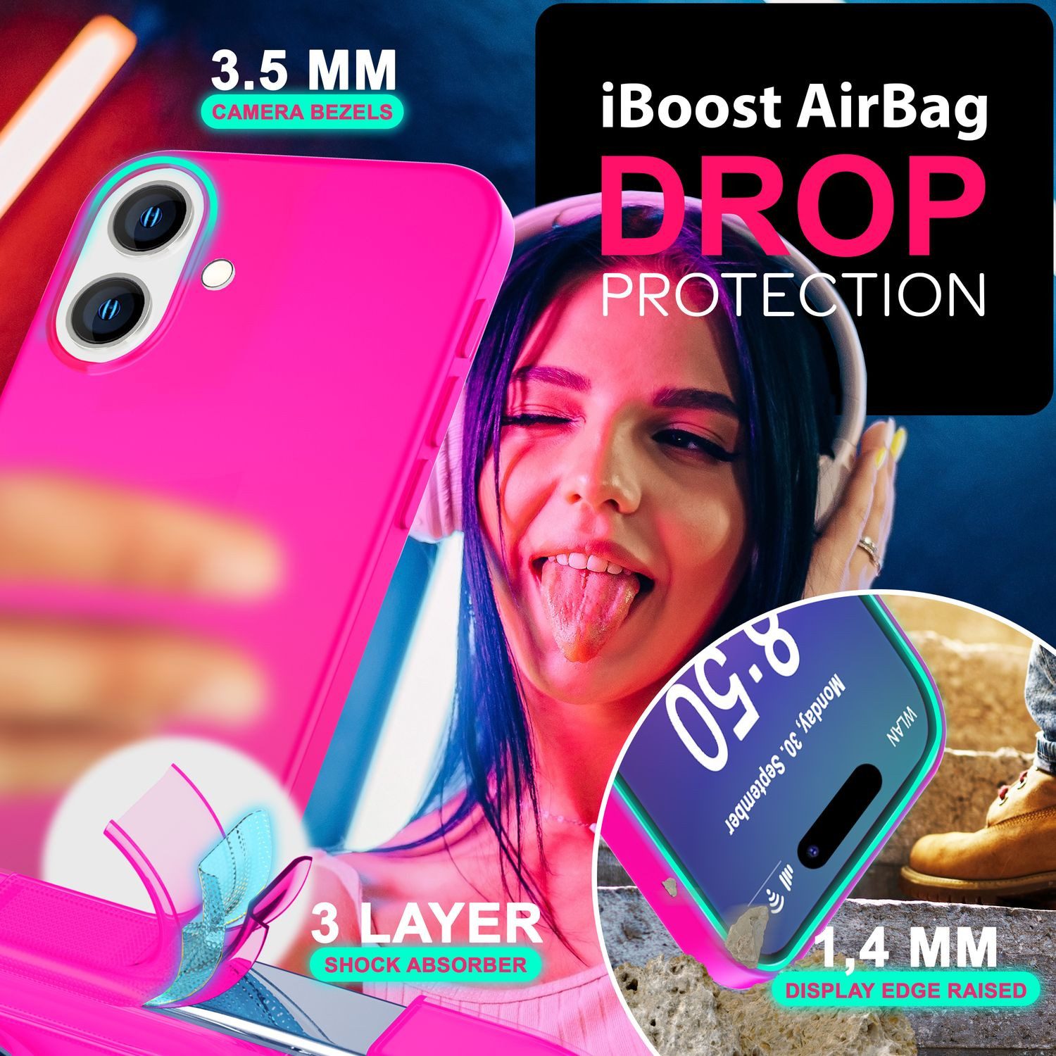 Nalia Smartphone-Hülle Apple iPhone 16 15,5 cm (6,1 Zoll), Neon Silikon Hülle / Bunte Farben / Slim Case / Anti-Fingerprint Cover
