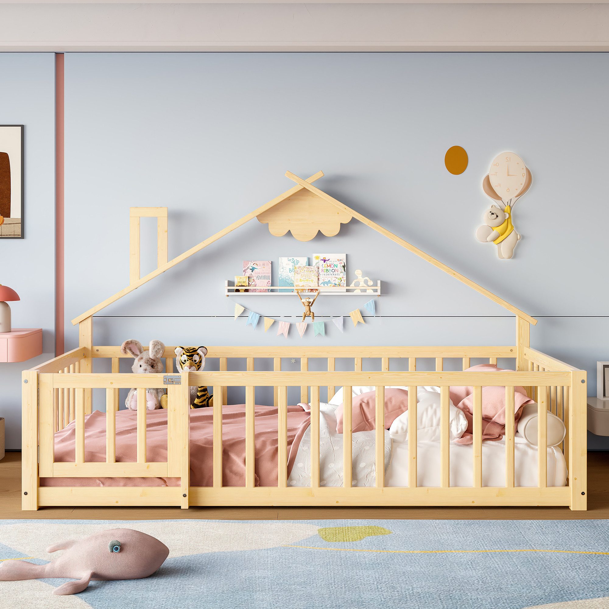 Flieks Kinderbett, Bodenbett Holzbett Hausbett 90x190cm günstig online kaufen