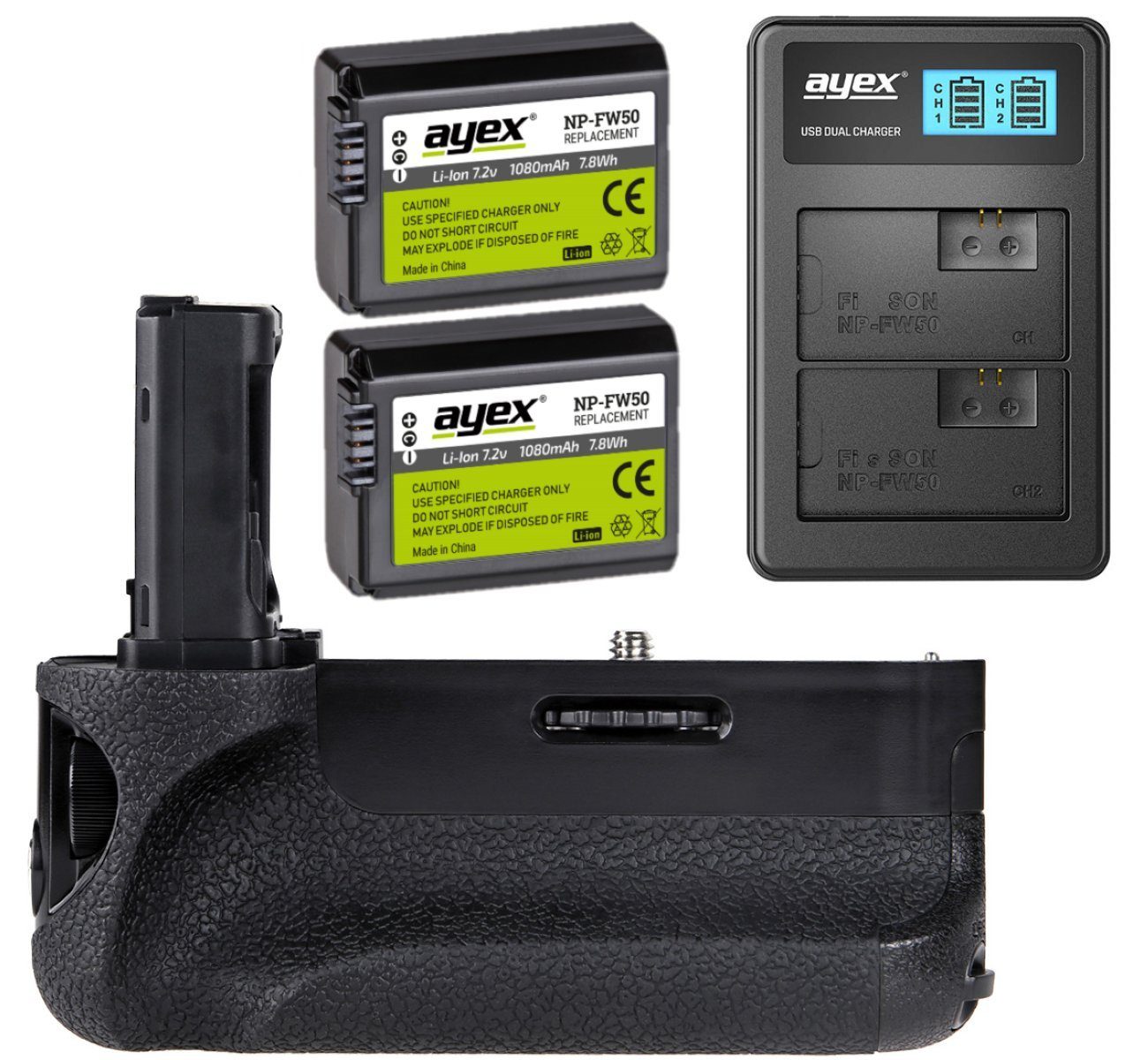 ayex Batteriegriff Batteriegriff Sony Alpha A7 A7R A7S + 2x NP-FW50 Akku + Ladegerät