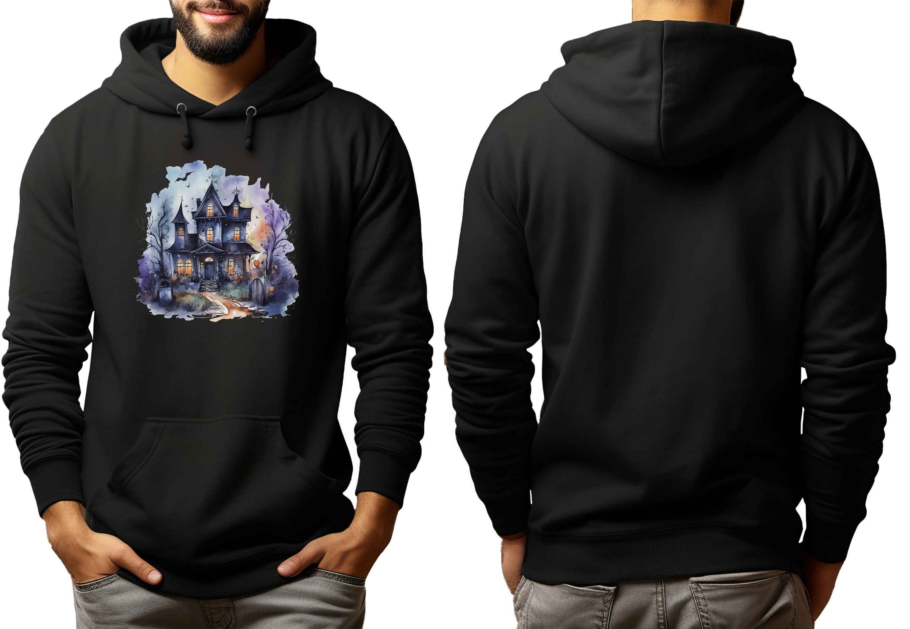 MyDesign24 Hoodie Halloween Kapuzen Pulli - Grusel Spukhaus Herren und Damen Kapuzensweater - Halloween Hoodie i408