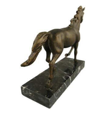 Linoows Dekoobjekt Pferd, Pferdeskulptur Pferdefigur auf Marmorsockel, Skulptur Pferd aus Gusseisen