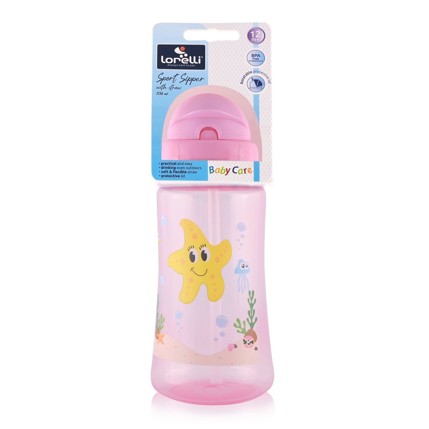 Schutzdeckel Trinkflasche Baby rosa Tiere, Sipper Strohhalm, Care Sport Trinkflasche 330ml,