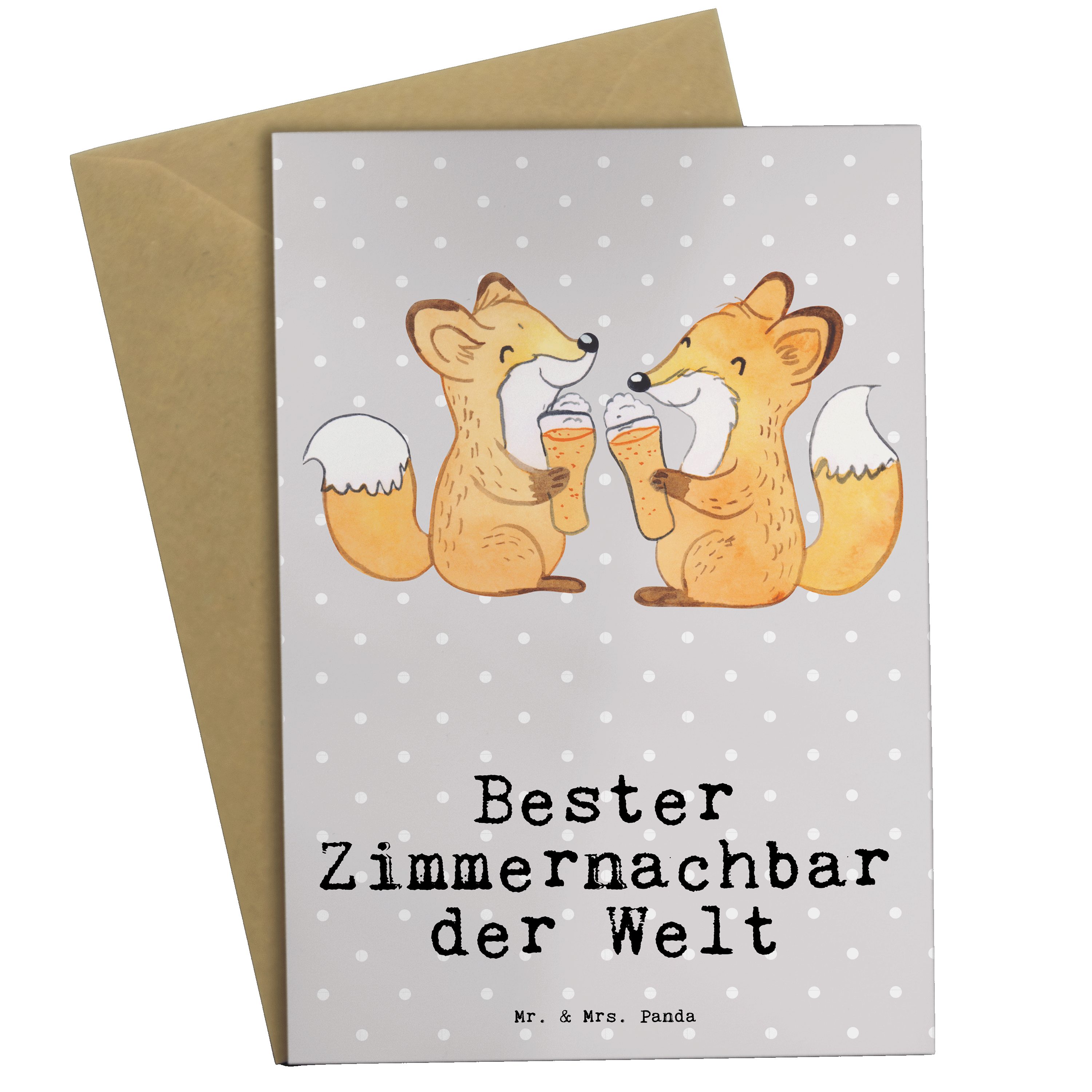 Mr. & Mrs. Panda Grußkarte Fuchs Bester Zimmernachbar der Welt - Grau Pastell - Geschenk, Einlad