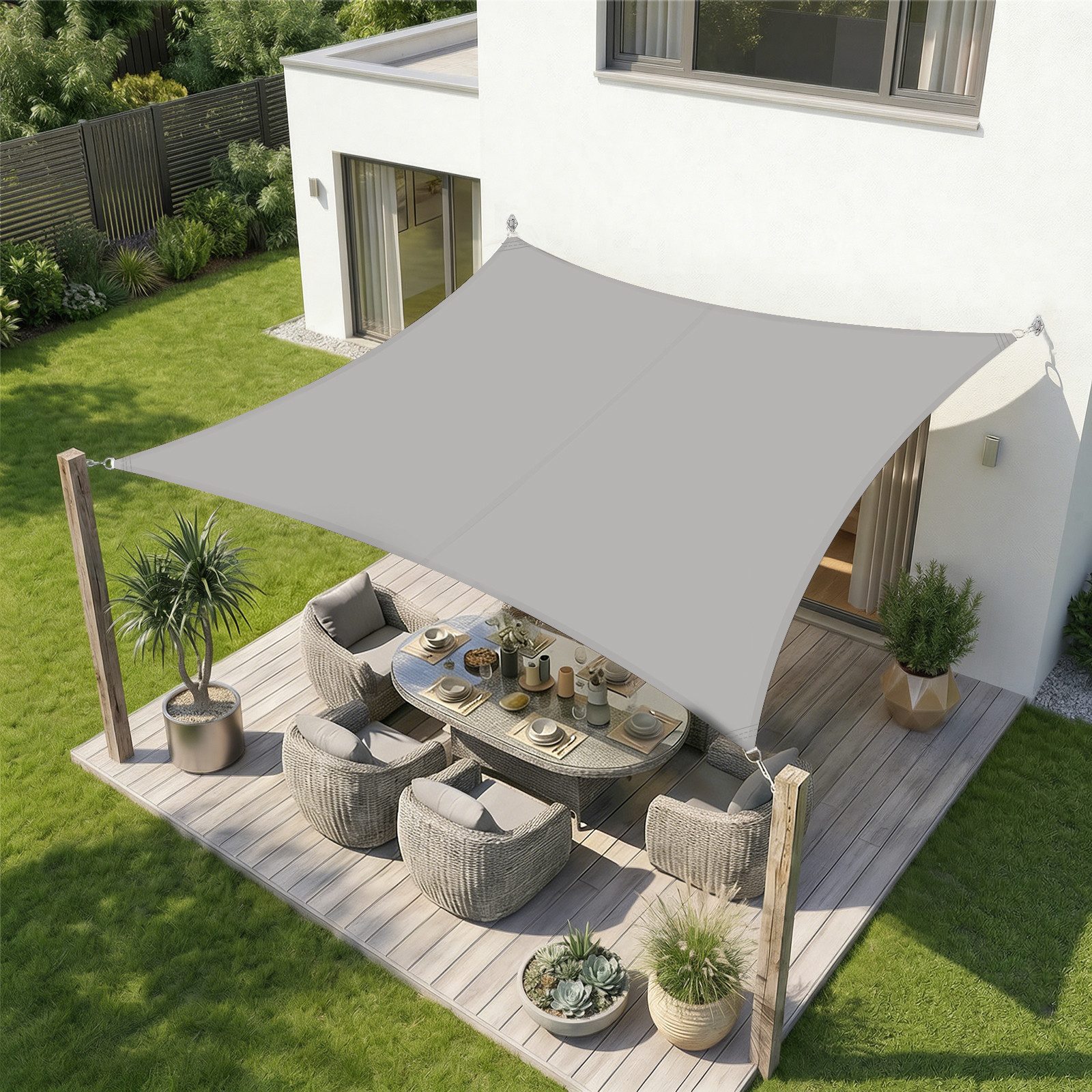 Sekey Sonnensegel Wasserdicht Rechteckig Sonnenschutz UV Schutz Balkon Terrasse Garten, BxT: 300 x 400 cm, Hellgrau
