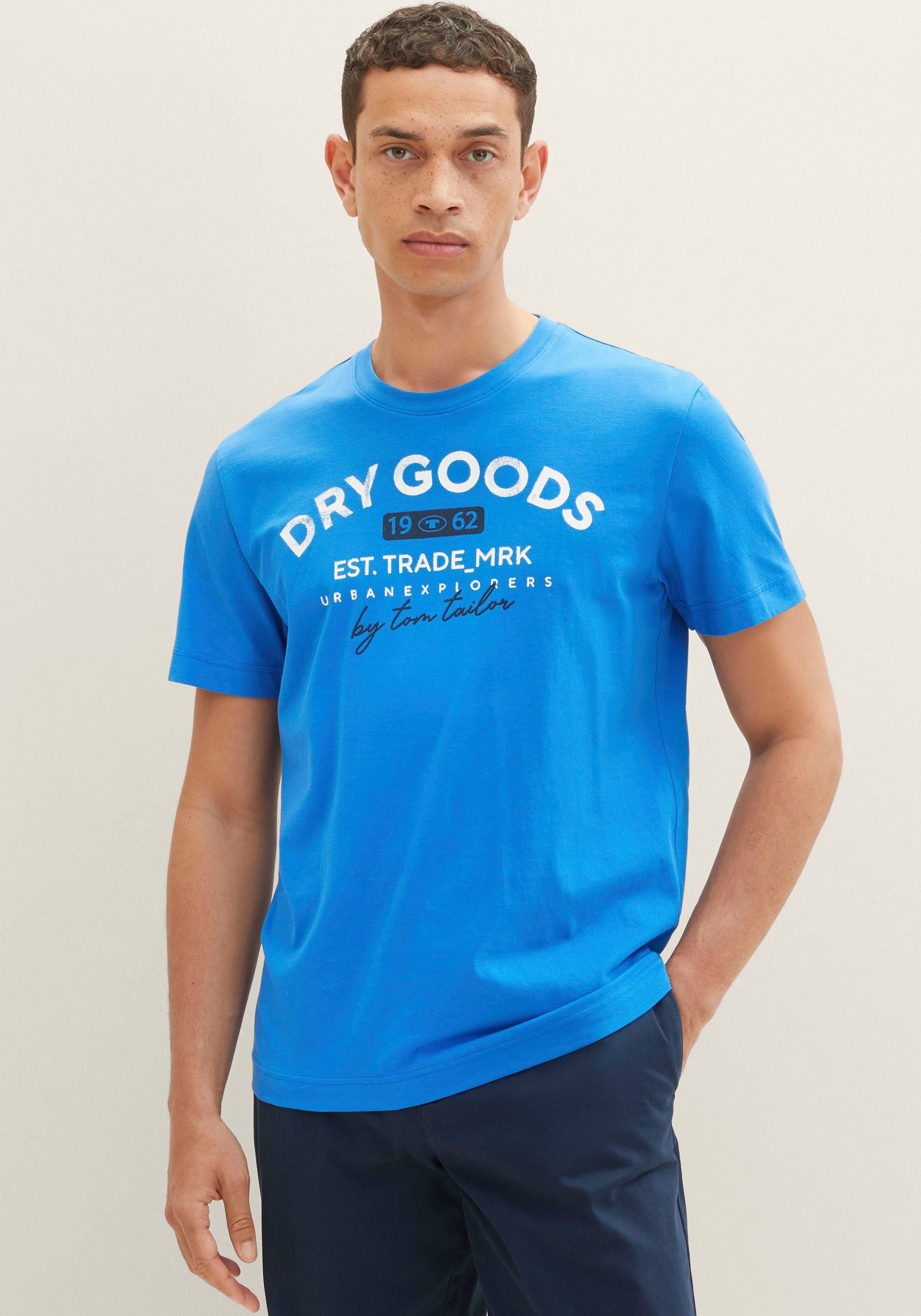 TOM TAILOR T-Shirt (Packung, Print der Brust 1x mit mit kleinem royalblau + auf 1x großem 2-tlg) dunkelblau Logo