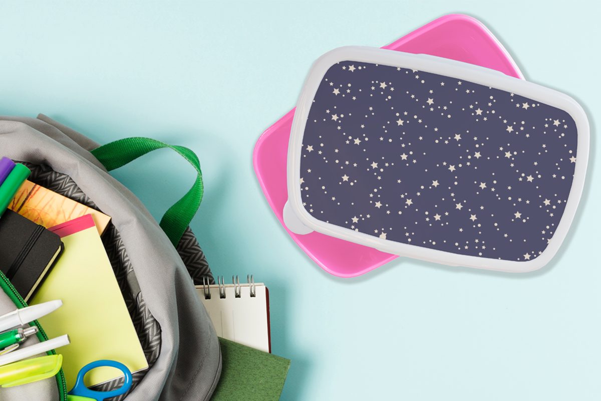 Brotdose MuchoWow Brotbox Snackbox, Mädchen, Kunststoff, Lunchbox - Kinder, Kunststoff Muster rosa (2-tlg), - Erwachsene, für Weltraum Kinder, Sternenhimmel -