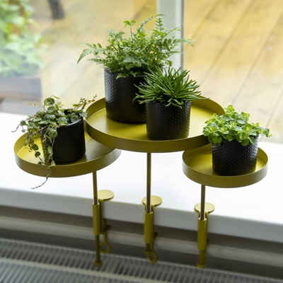 esschert design Tablett Blumentopfhalter mit Klemme Rund Golden M, Stahl