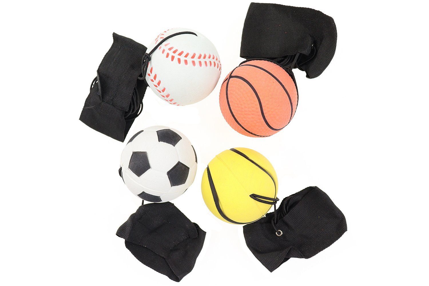 ELLUG Spielball Springball/Returnball/Flummi Ø Armband&Schnur, 4er Fußball/Basketball/Tennisball/Baseball 6cm Set