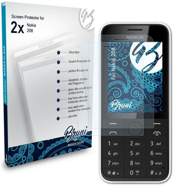 Bruni Schutzfolie Glasklare Displayschutzfolie für Nokia 208, (2 Folien), praktisch unsichtbar