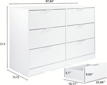 EVERY Kommode Sideboard Schubladenschrank Anrichte, Breite 120 cm, 6 Schubladen, Kippschutz, Edelstahlgriffe