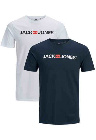 Jack & Jones T-Shirt JJECORP LOGO Print Kurzarm 2-er Stück Pack T-Shirt (2-tlg) 3661 in Weiß-Blau
