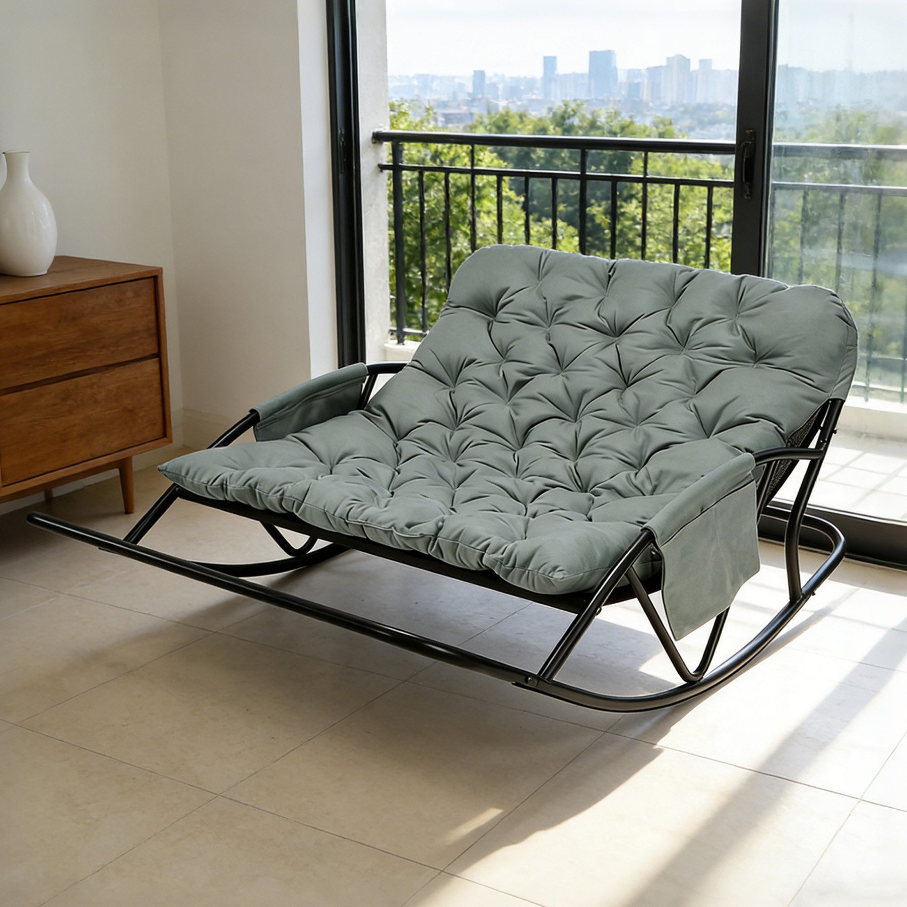 HomeMiYN Schaukelsessel Doppelschaukelstuhl Metall Relaxstuhl –Outdoor & Indoor Schaukelsessel