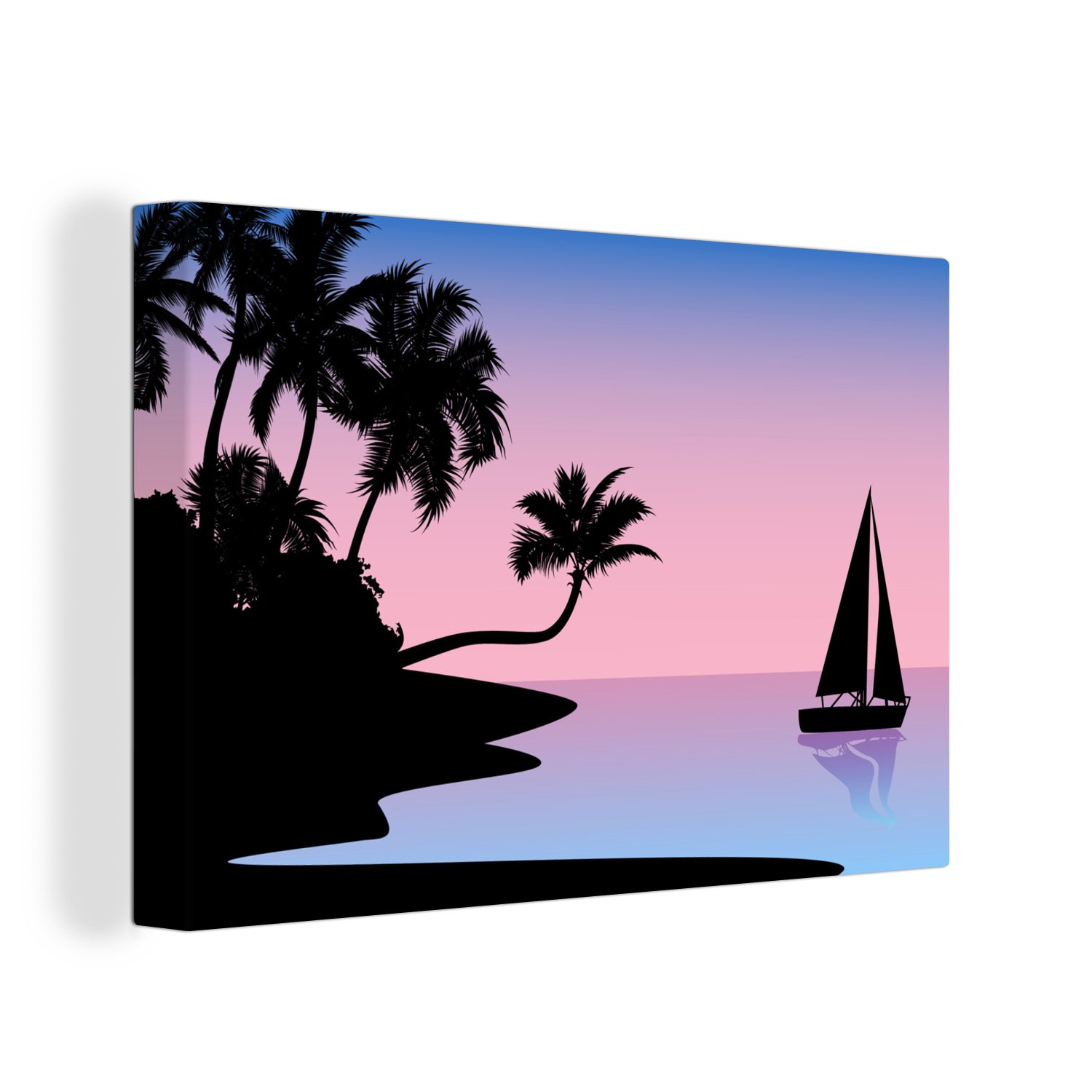 OneMillionCanvasses® Leinwandbild Strand - Boot - Palme - Schatten, (1 St), Wandbild Leinwandbilder, Aufhängefertig, Wanddeko, 30x20 cm