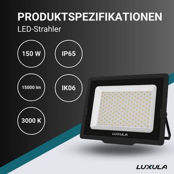 LUXULA LED Flutlichtstrahler LED-Fluter, 150 W, warm- & neutralweiß, 15000 lm, schwarz, IP65, TÜV, LED fest integriert, warmweiß, neutralweiß