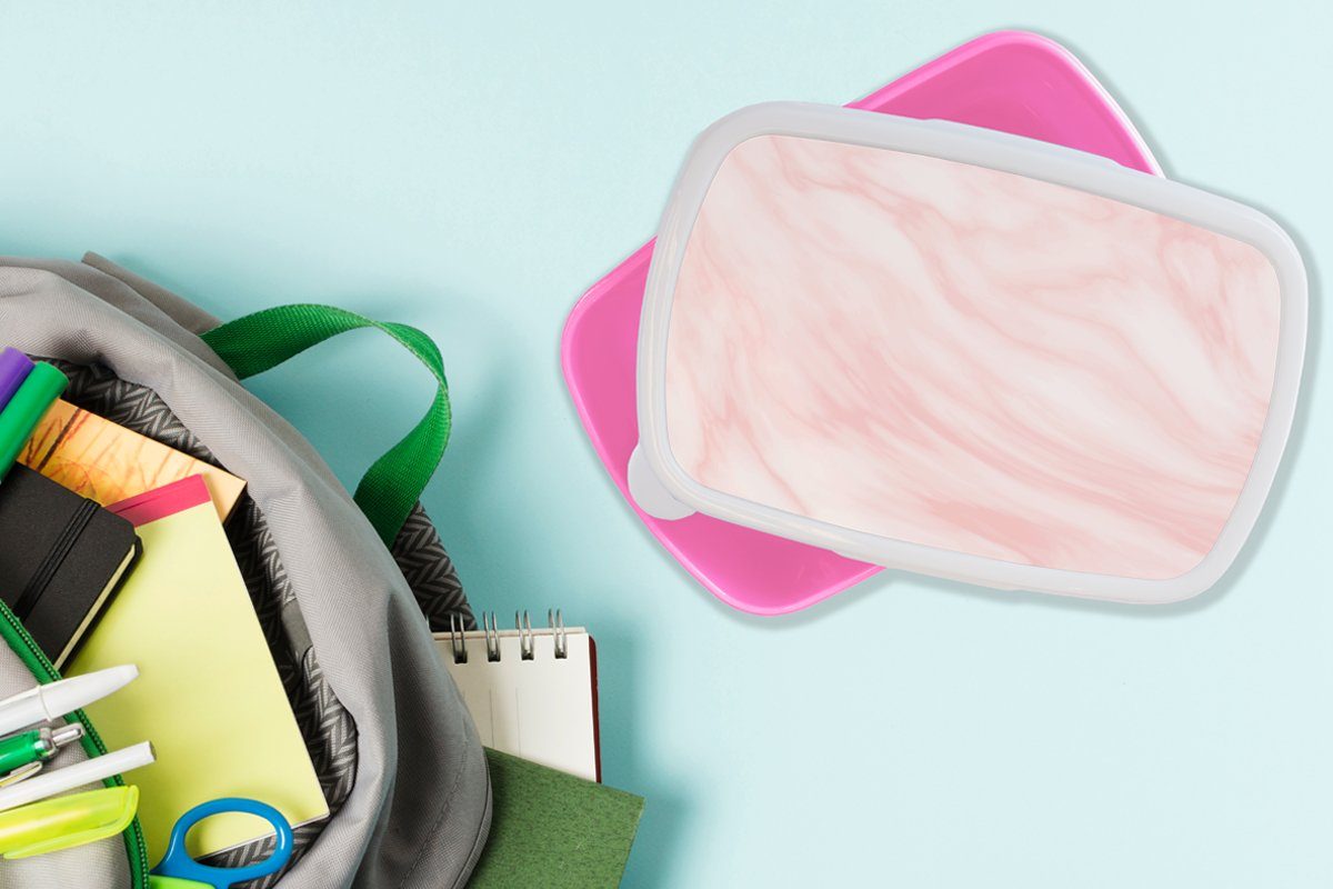 Weiß Marmor für Mädchen, Kunststoff Brotbox Rosa Kunststoff, - Marmoroptik, Kinder, Snackbox, Luxus - Brotdose - MuchoWow (2-tlg), Erwachsene, Lunchbox -