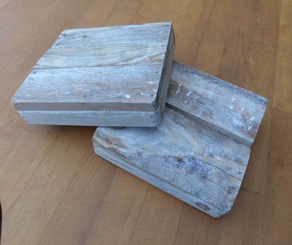 Deko-Impression Dekotablett Rustikales Tablett-Set, (2 Stück) Holz massiv quadratisch grau-beige (2 St)